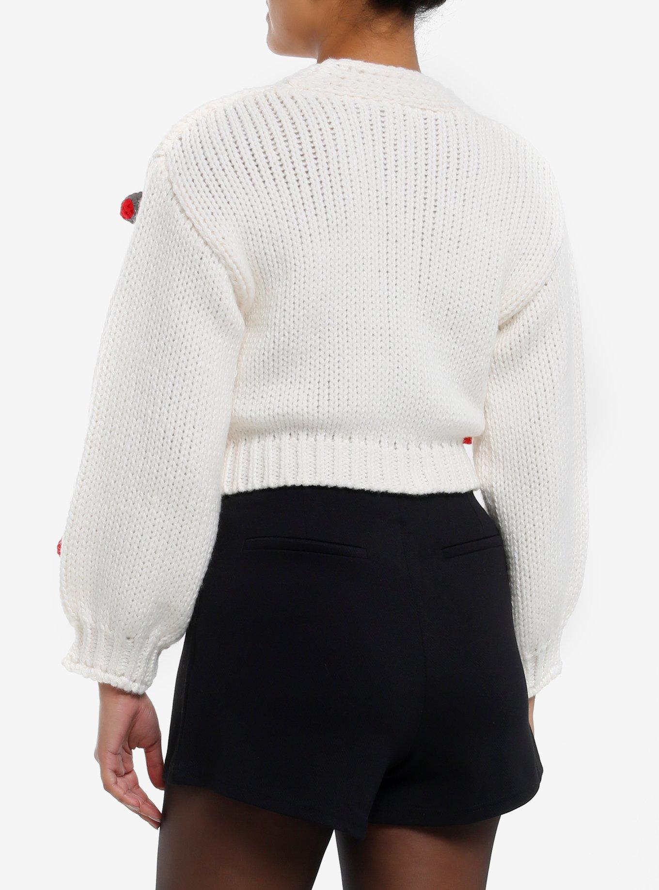 Cherries Knit Cream Girls Crop Cardigan, RED, alternate