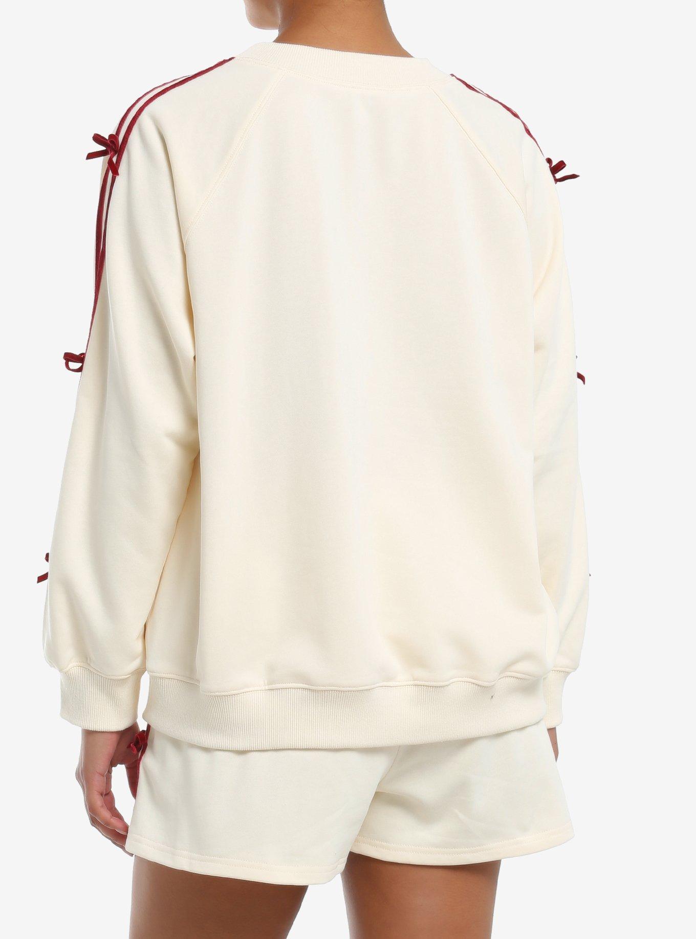 Cream & Red Bow Stripe Girls Sweatshirt, RED, alternate