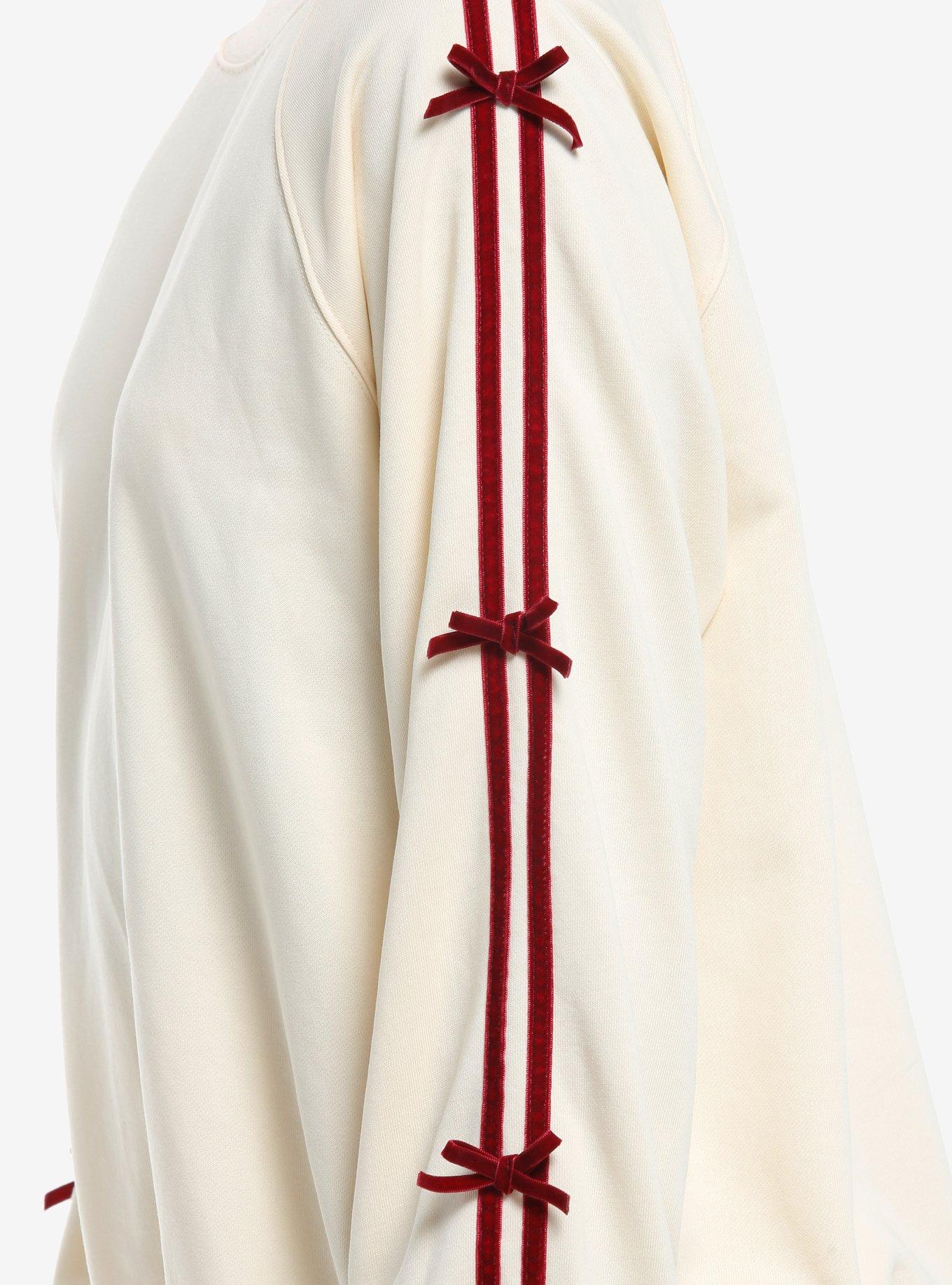 Cream & Red Bow Stripe Girls Sweatshirt, RED, alternate
