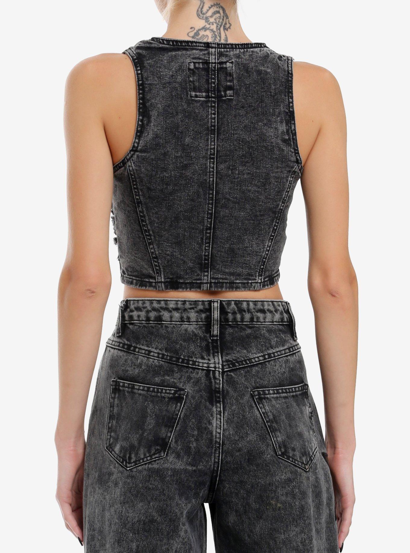 Black Washed Denim Corset, BLACK, alternate