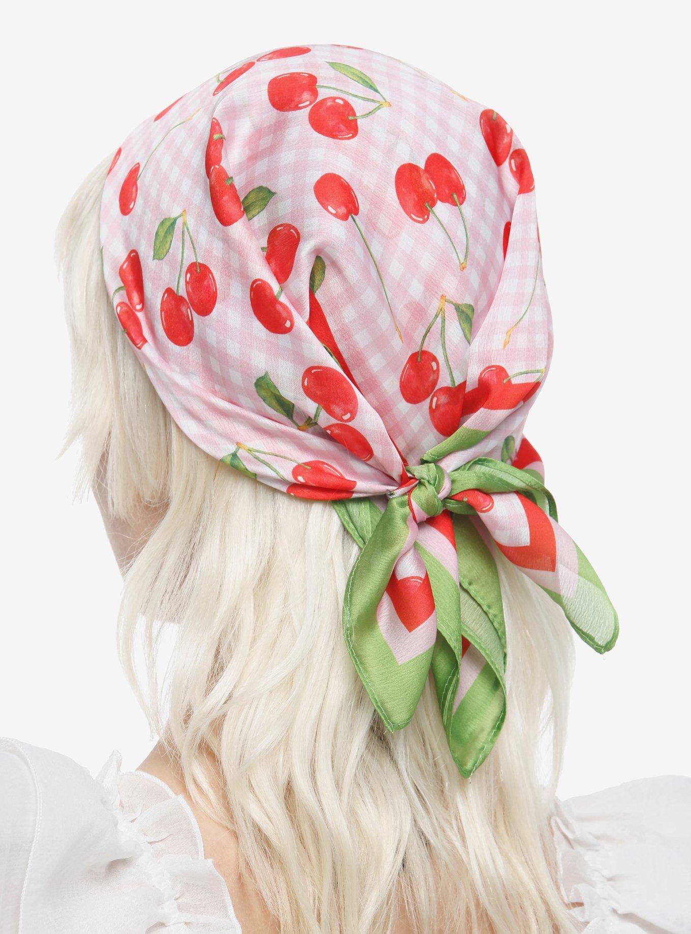 Cherry Gingham Hair Scarf, , alternate
