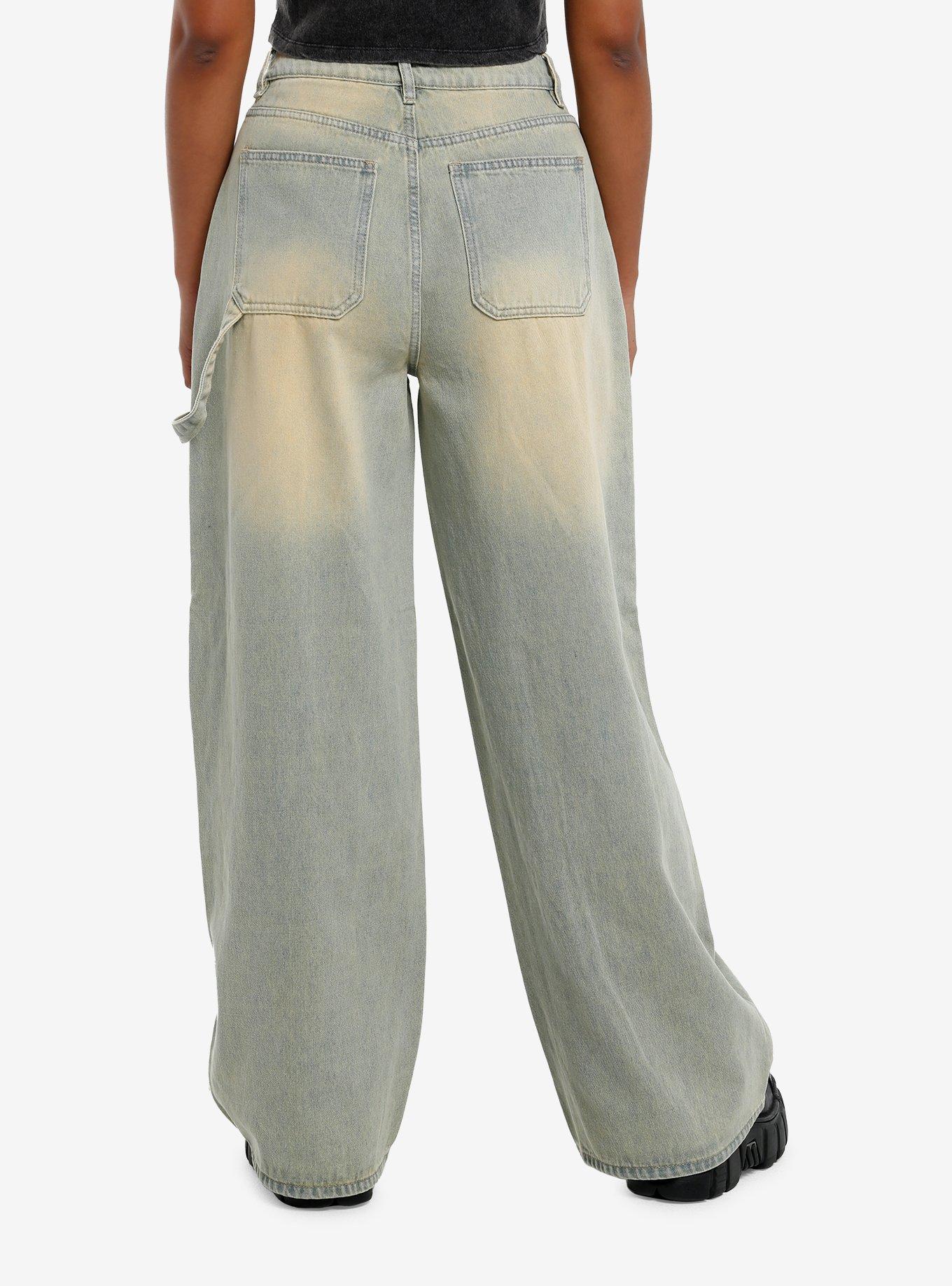 Light Dirty Wash Wide Leg Denim Pants, , hi-res