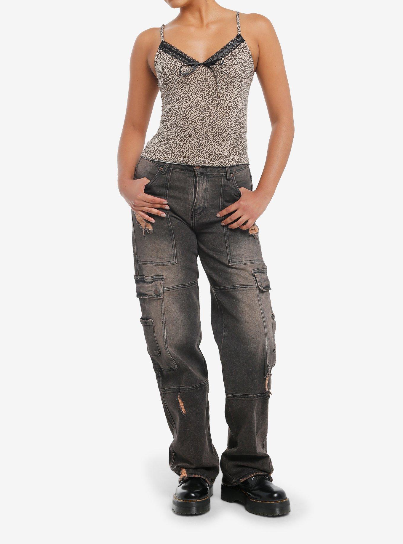 Black Vintage Wash Cargo Destructed Denim Pants, , hi-res
