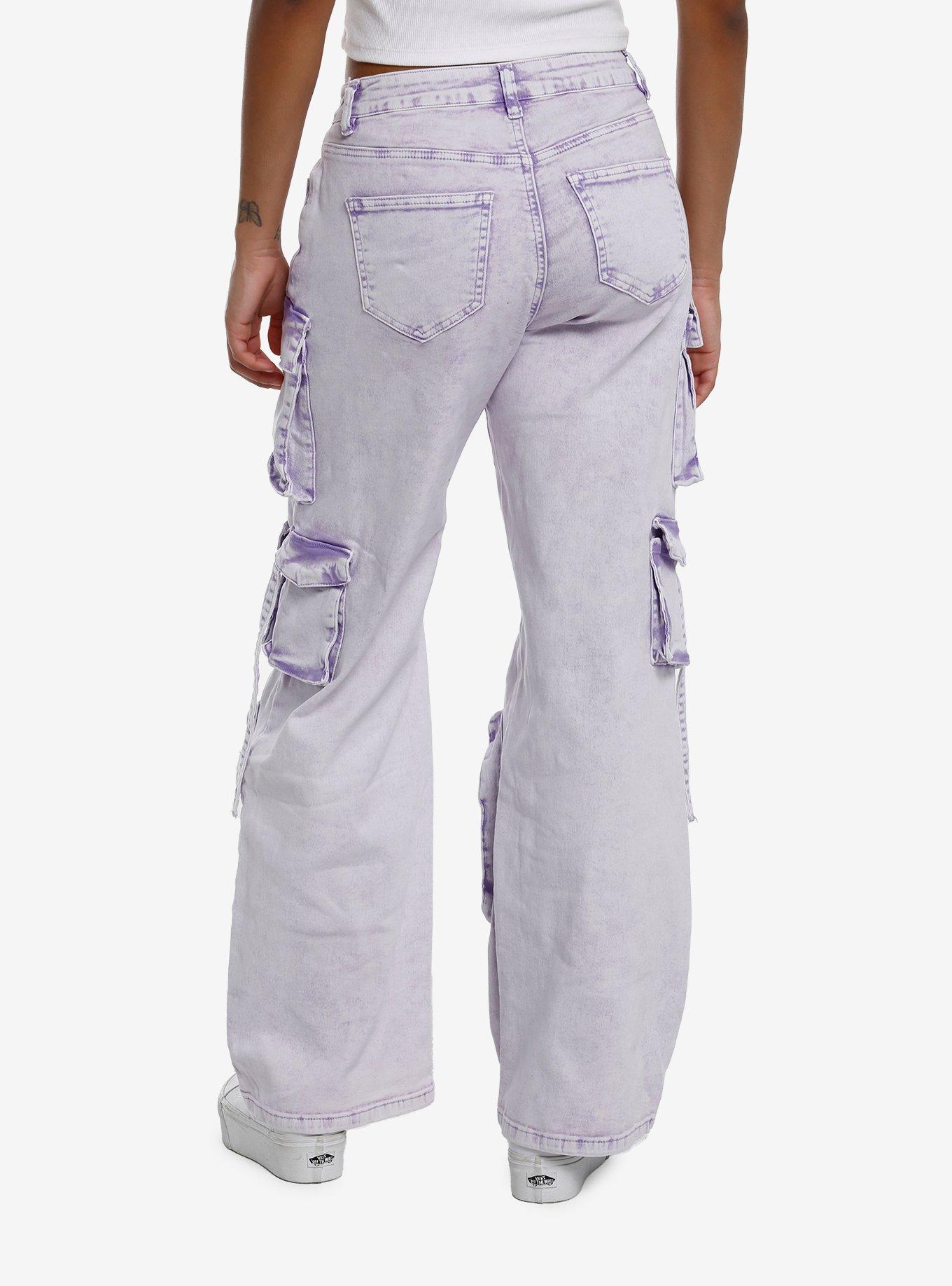 Lavender Acid Wash Multi-Pocket Cargo Pants, LAVENDER, alternate