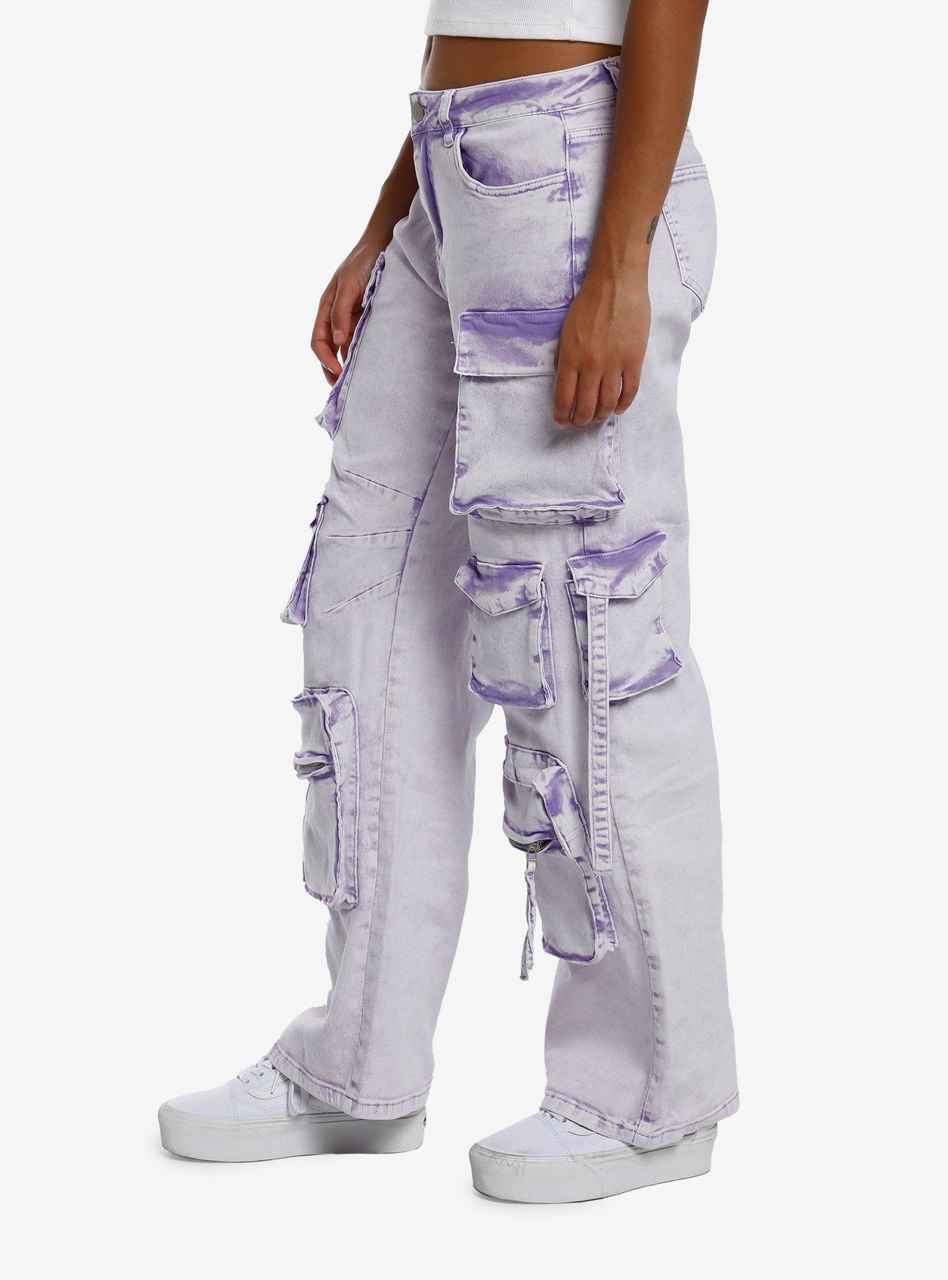 Lavender Acid Wash Multi-Pocket Cargo Pants, LAVENDER, alternate