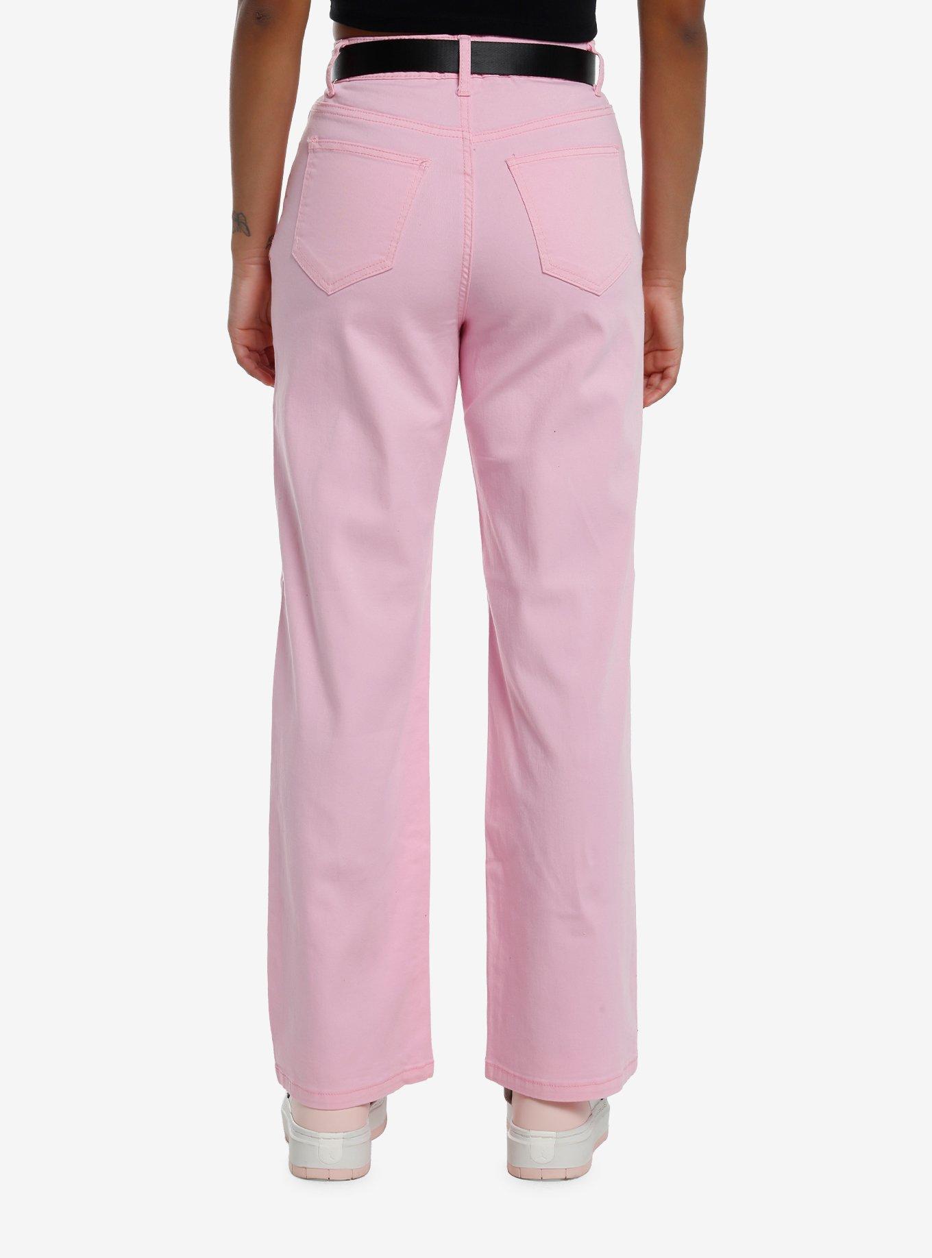 Pink Wide Leg Carpenter Pants With Belt, , hi-res