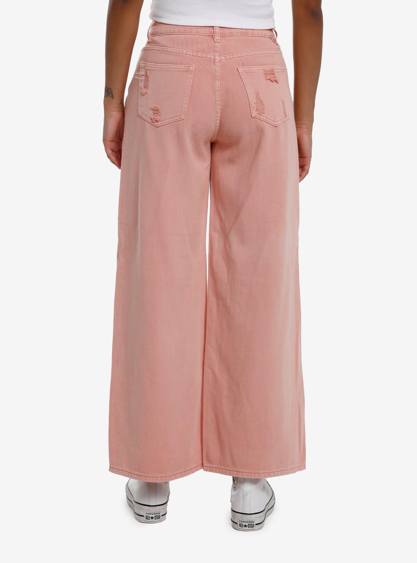 Salmon Pink Wash Wide Leg Jeans, , hi-res