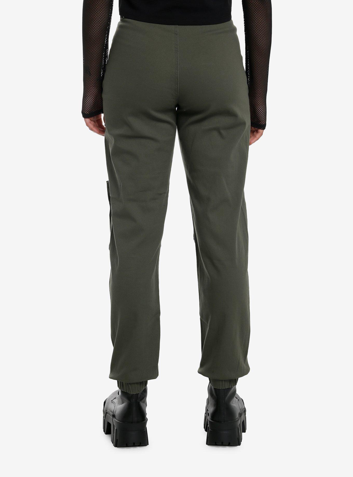 Olive Cargo Pocket Utility Jogger Pants With Belt, , hi-res