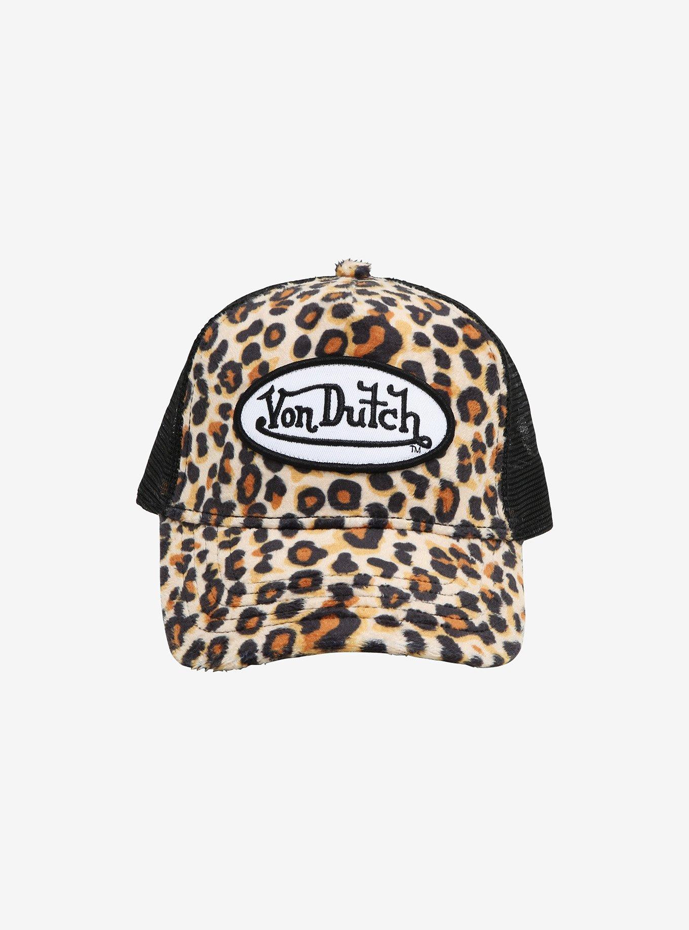 Von Dutch Logo Leopard Print Trucker Hat, , alternate