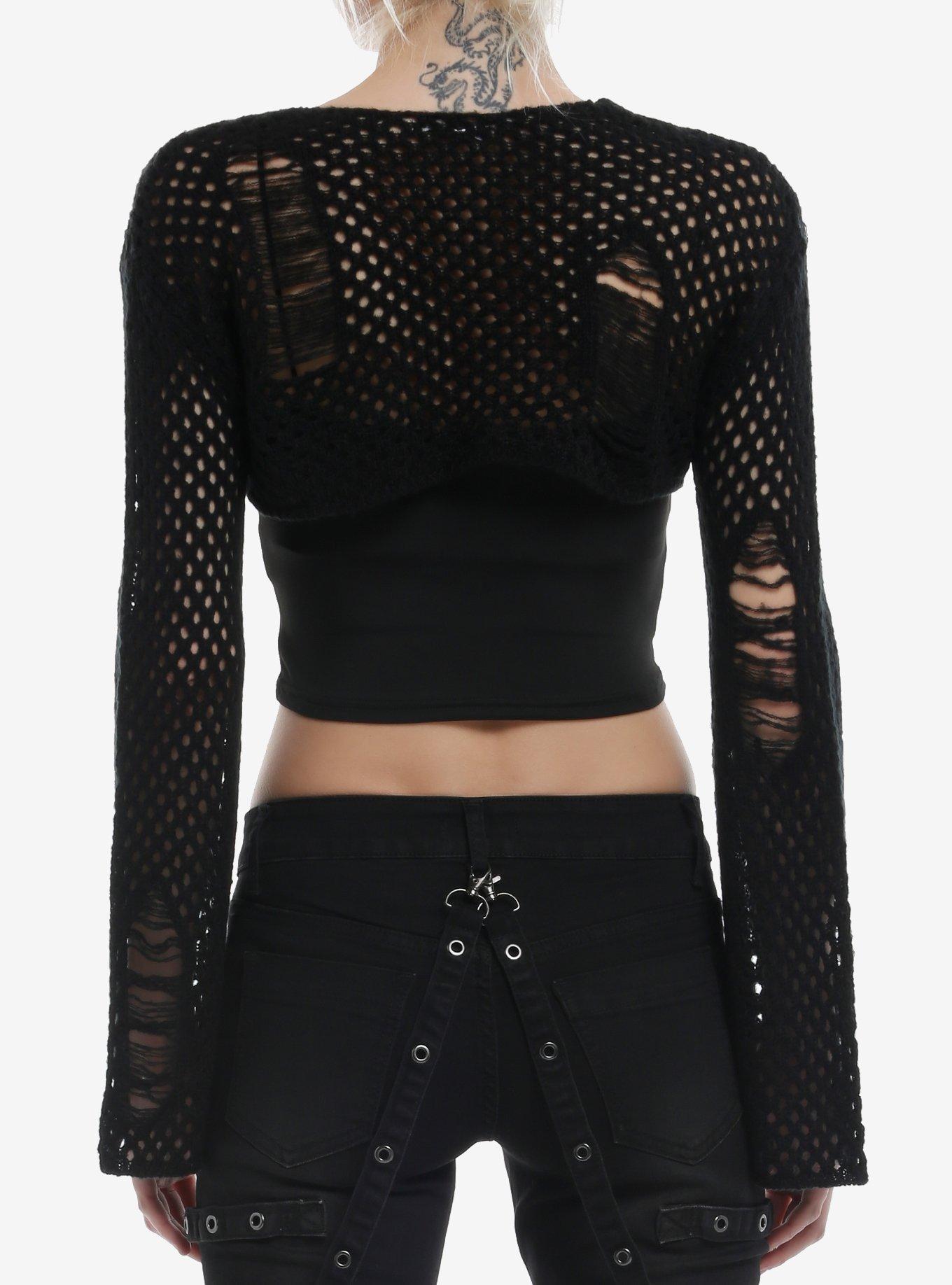 Cosmic Aura Black Distressed Bolero Girls Crop Shrug, BLACK, alternate