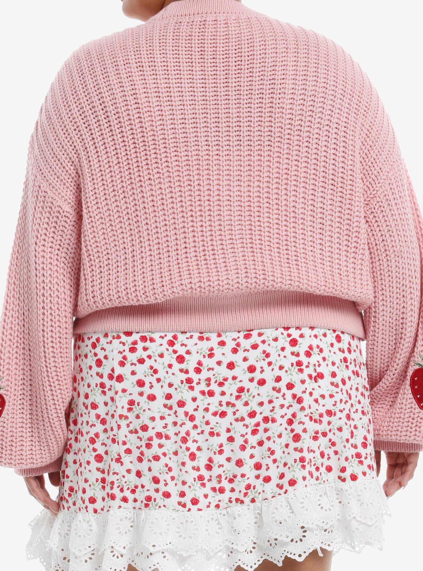 Sweet Society Red Velvet Strawberries Knit Girls Cardigan Plus Size, RED, alternate