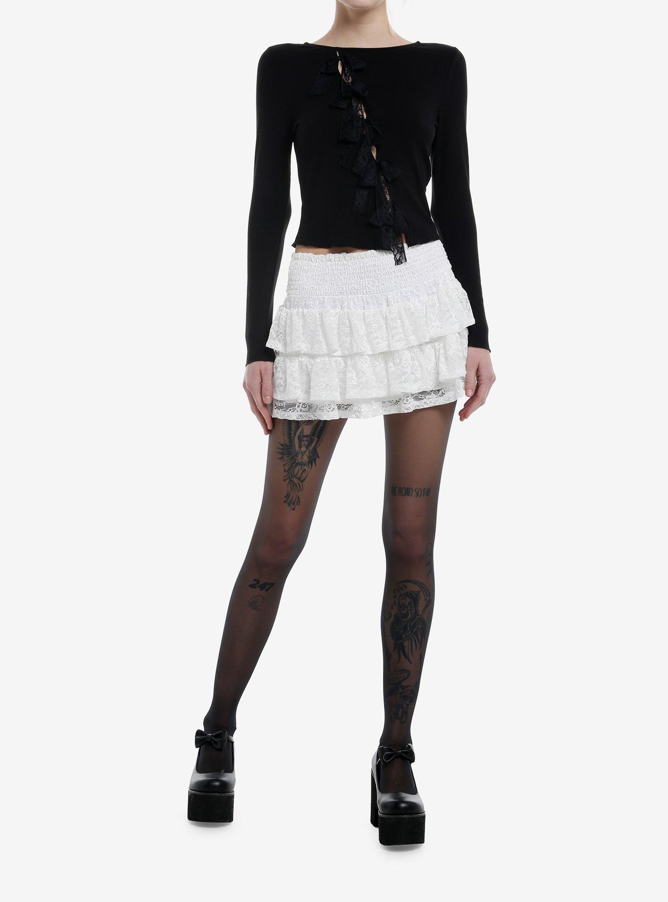 Cosmic Aura Front Cut Lace Bow Girls Long-Sleeve Top, , hi-res