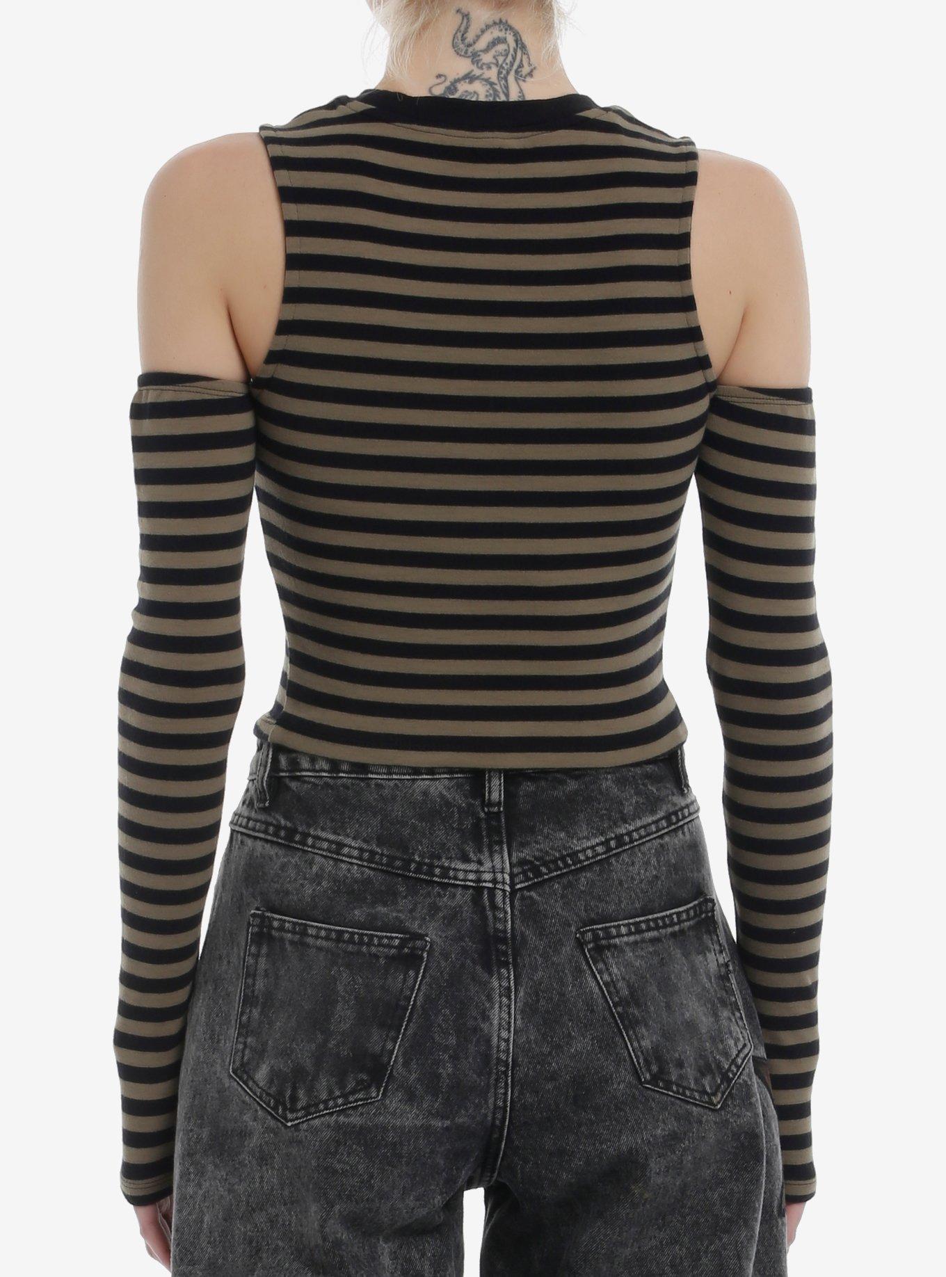 Social Collision Rib Cage Girls Cold Shoulder Long-Sleeve Top, BLACK, alternate