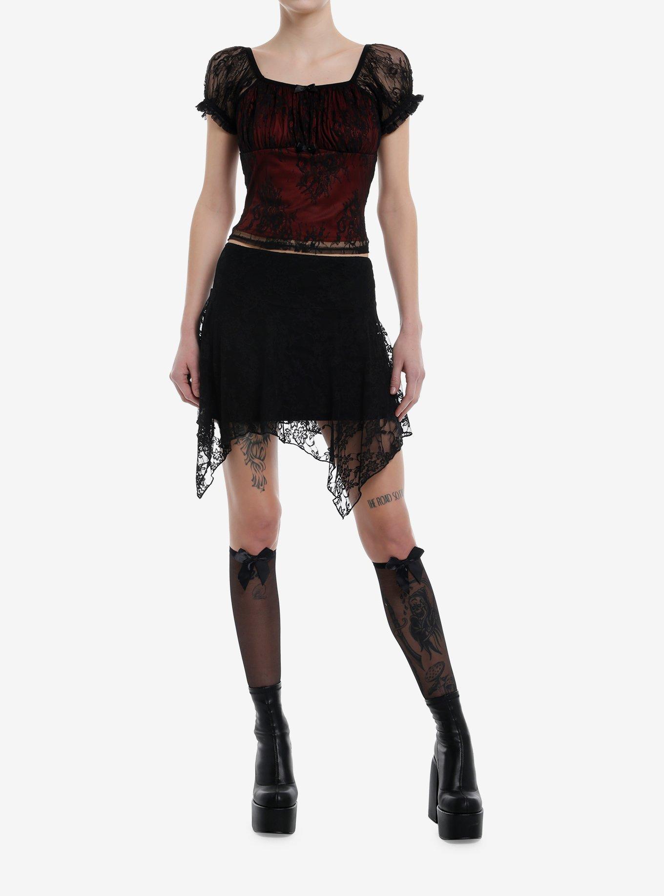 Cosmic Aura Red & Black Mesh Lace Girls Top, , hi-res