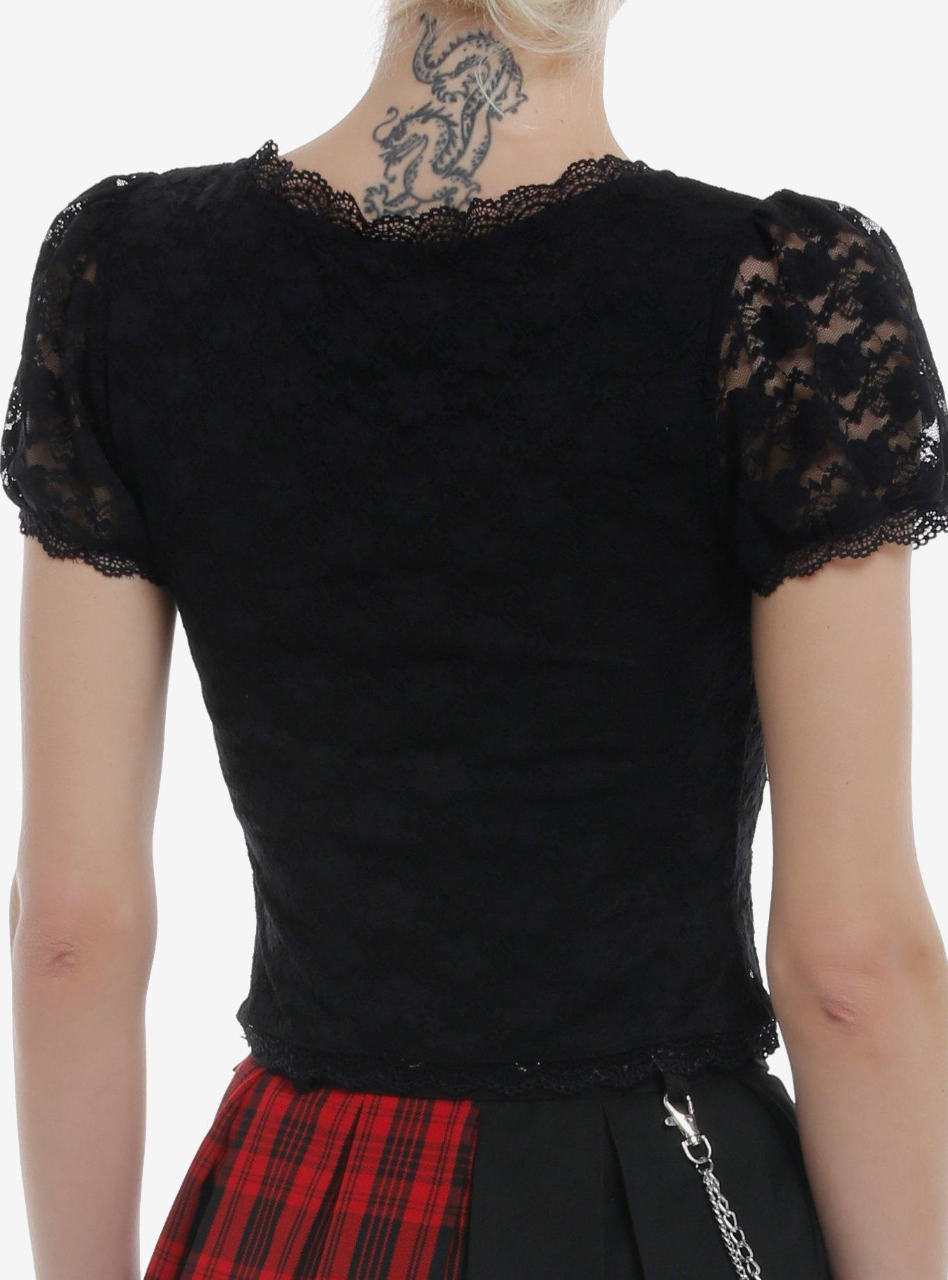 Cosmic Aura Black Ribbon Lace-Up Girls Crop Top, BLACK, alternate