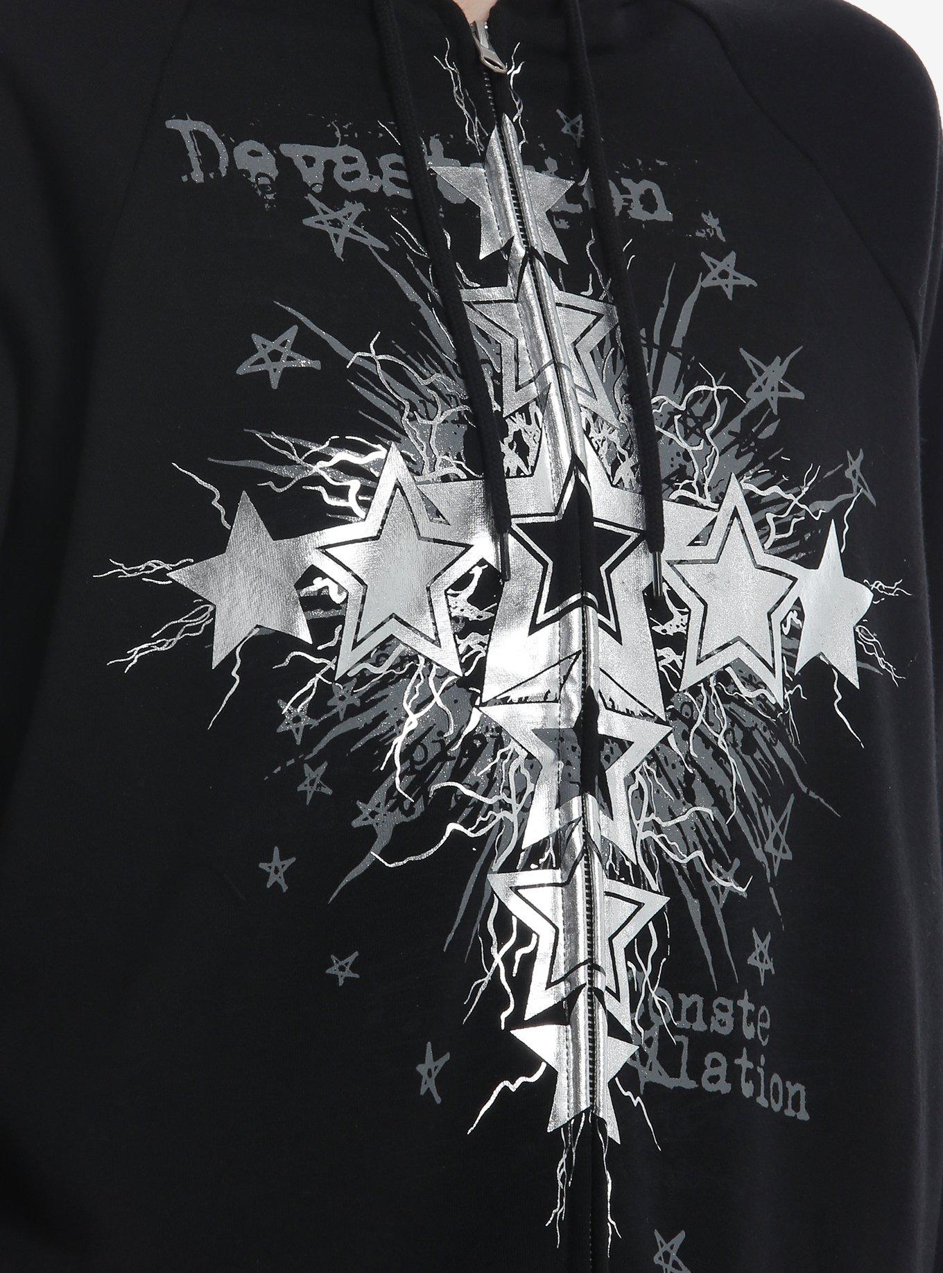 Social Collision Devastation Silver Foil Stars Girls Hoodie, SILVER, alternate