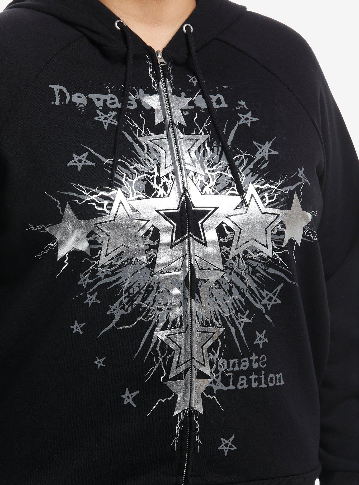 Social Collision Devastation Silver Foil Stars Girls Hoodie Plus Size, SILVER, alternate