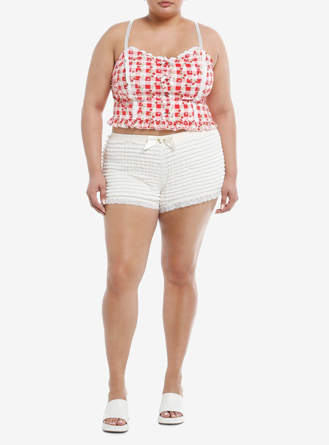 Sweet Society Strawberries Red & Pink Gingham Crop Girls Top Plus Size, , hi-res