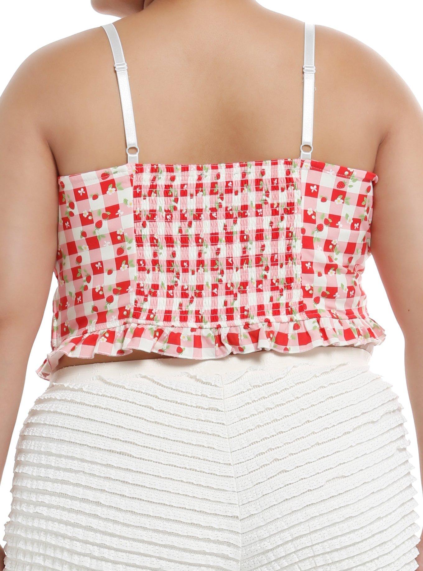 Sweet Society Strawberries Red & Pink Gingham Crop Girls Top Plus Size, , alternate