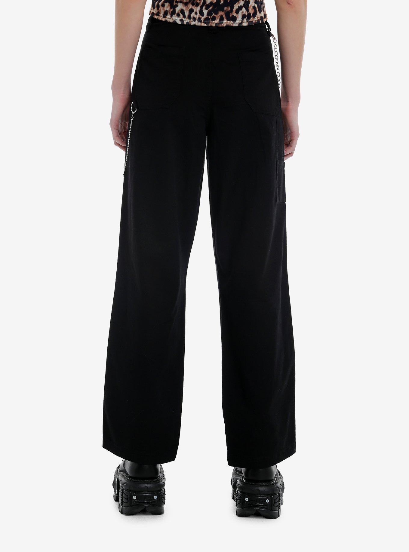 Black Grommet Side Chain Carpenter Pants, , hi-res