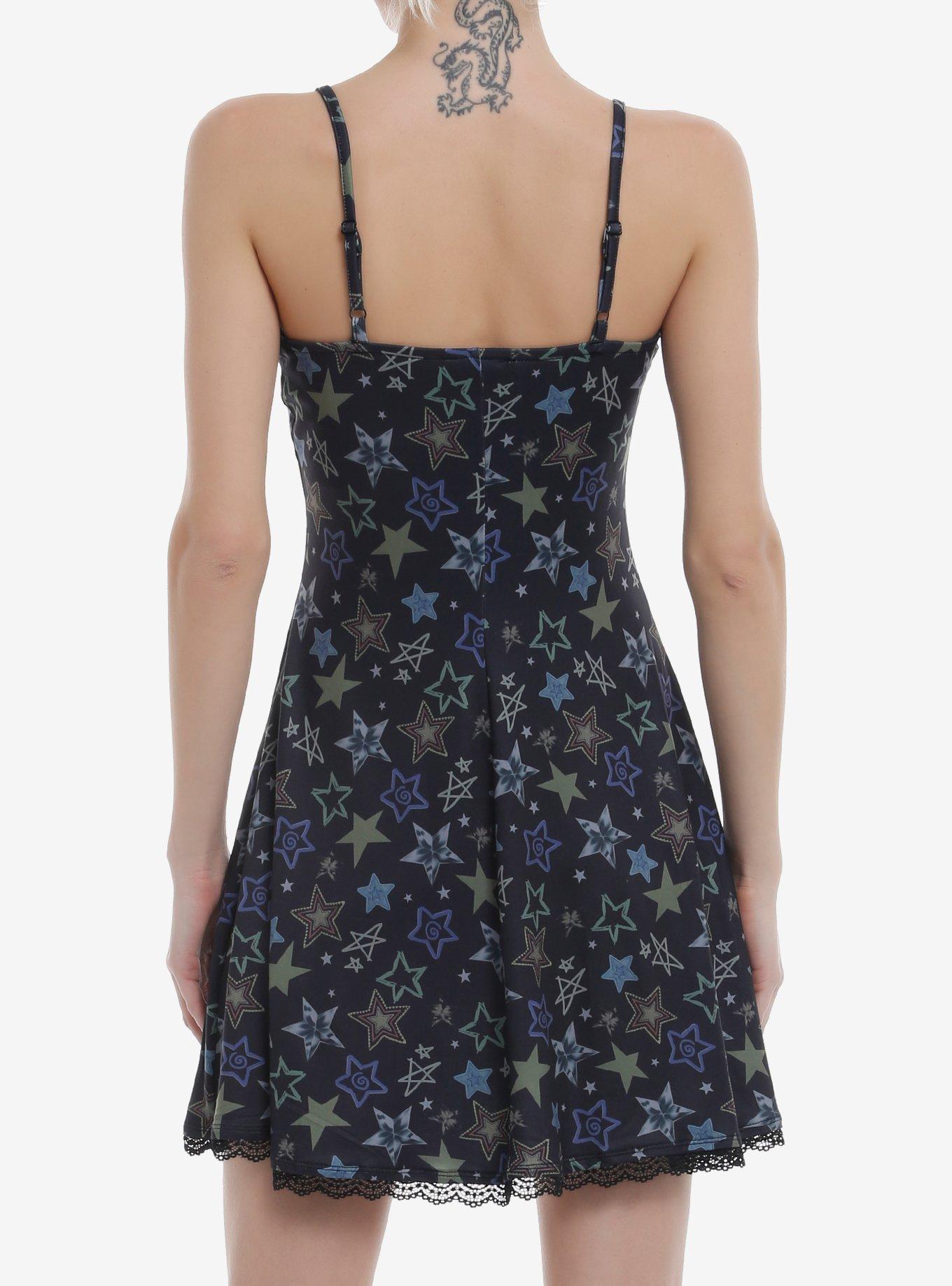 Social Collision Multicolored Stars Cami Mini Dress, BLACK, alternate