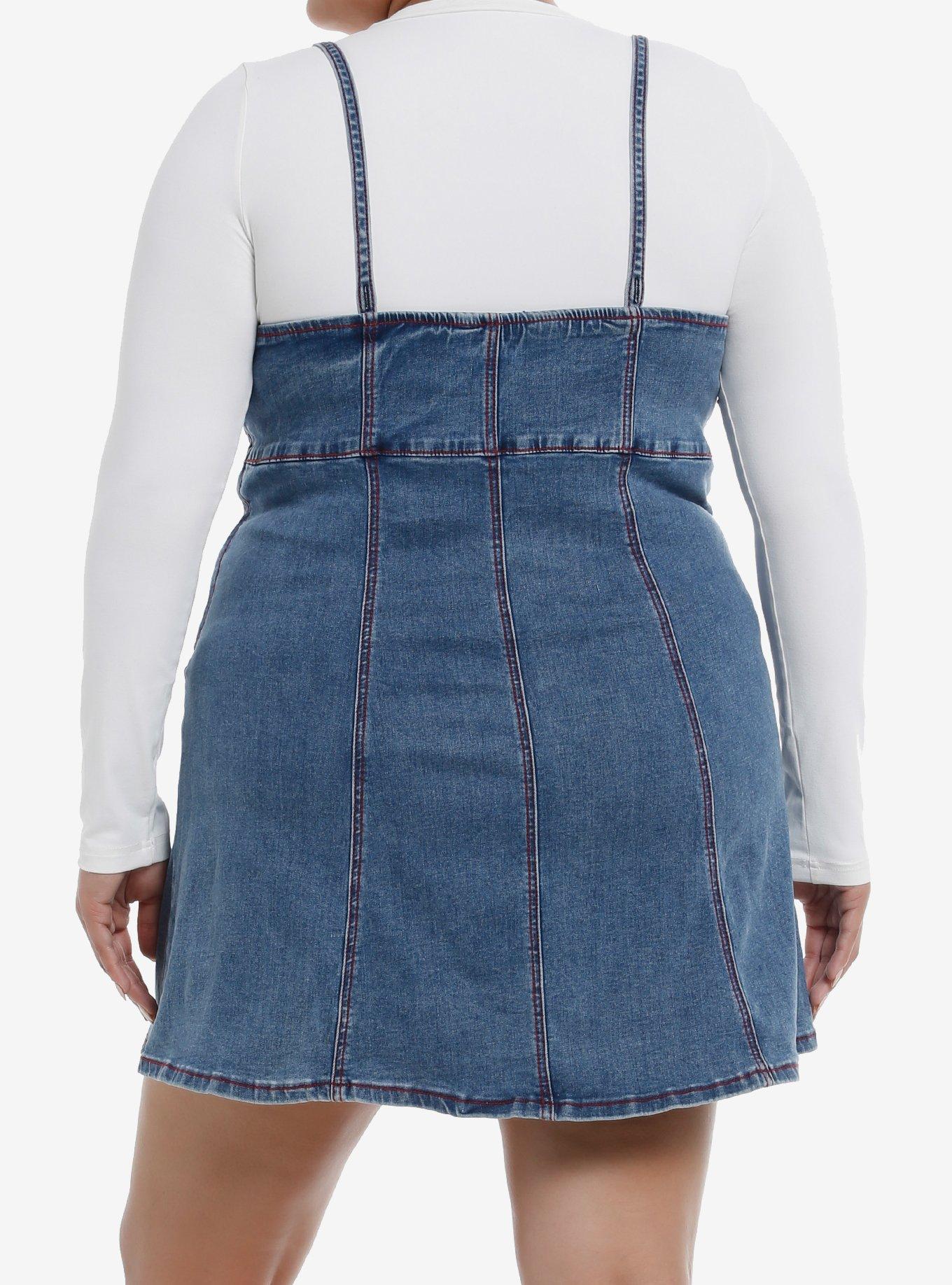 Sweet Society Strawberries Blue Denim Mini Dress Plus Size, BLUE, alternate