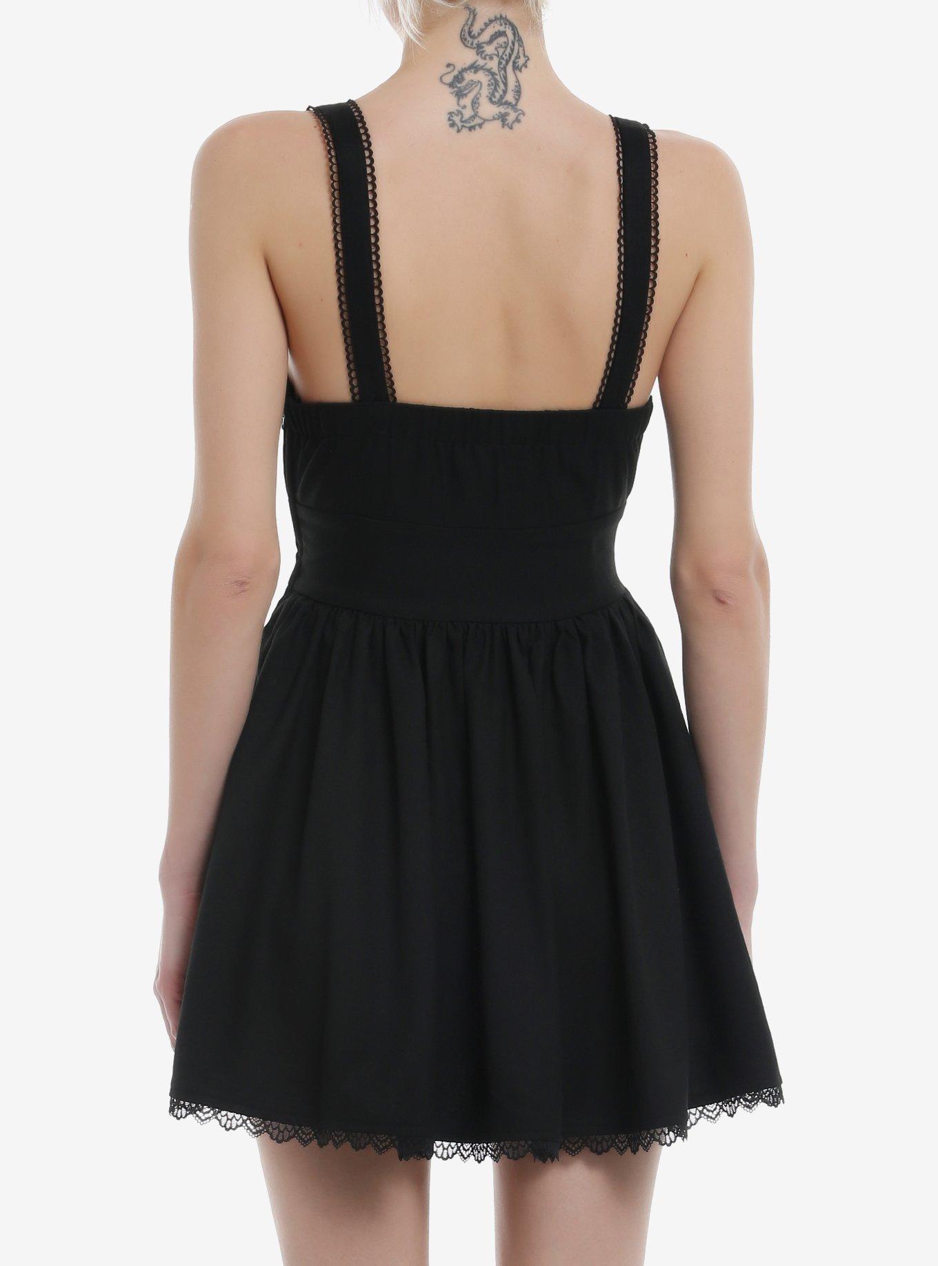 Cosmic Aura Black Lace Grommet Lace-Up Cami Dress, BLACK, alternate