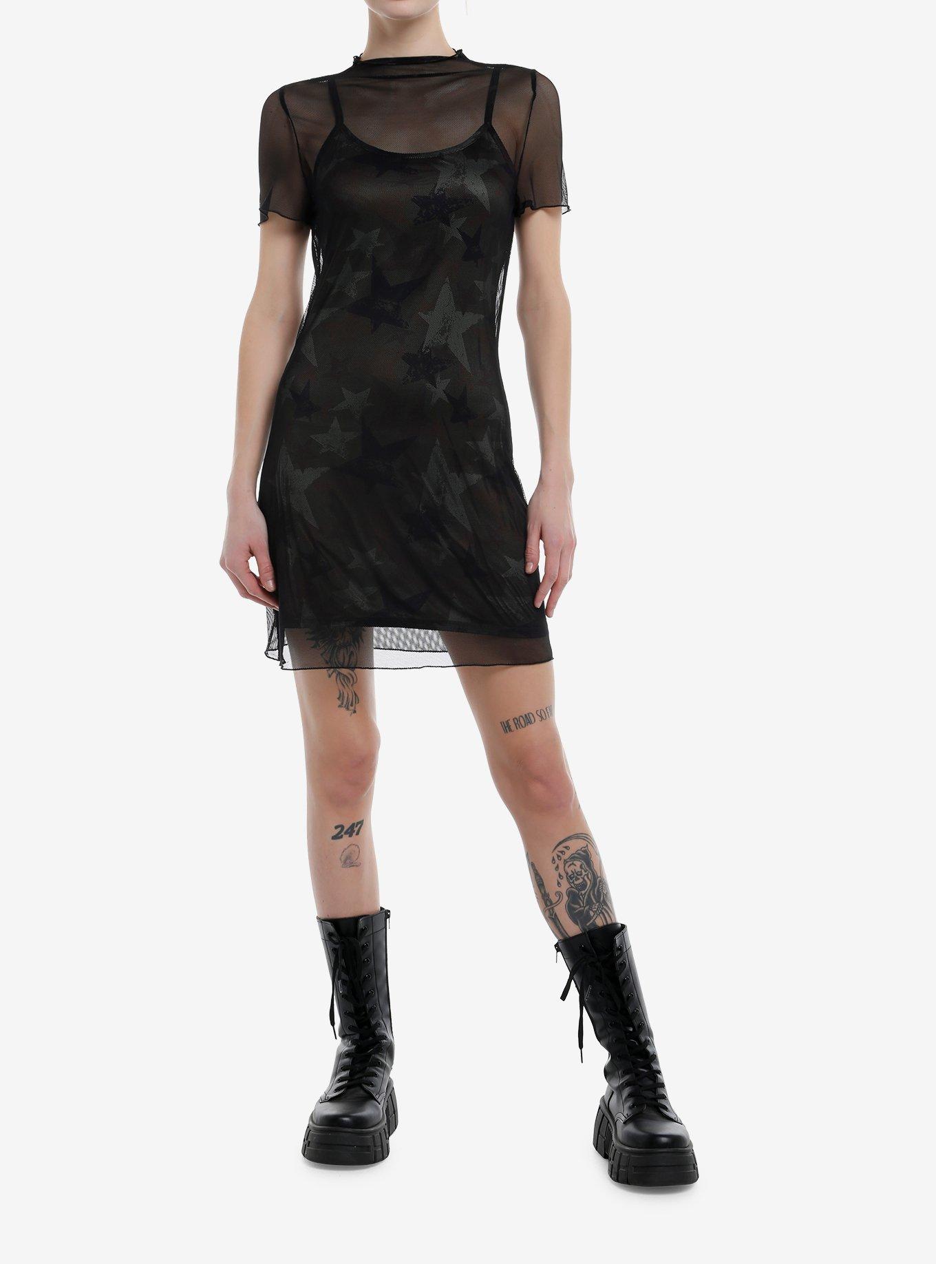 Social Collision Camo Stars Mesh Overlay Mini Dress, , hi-res