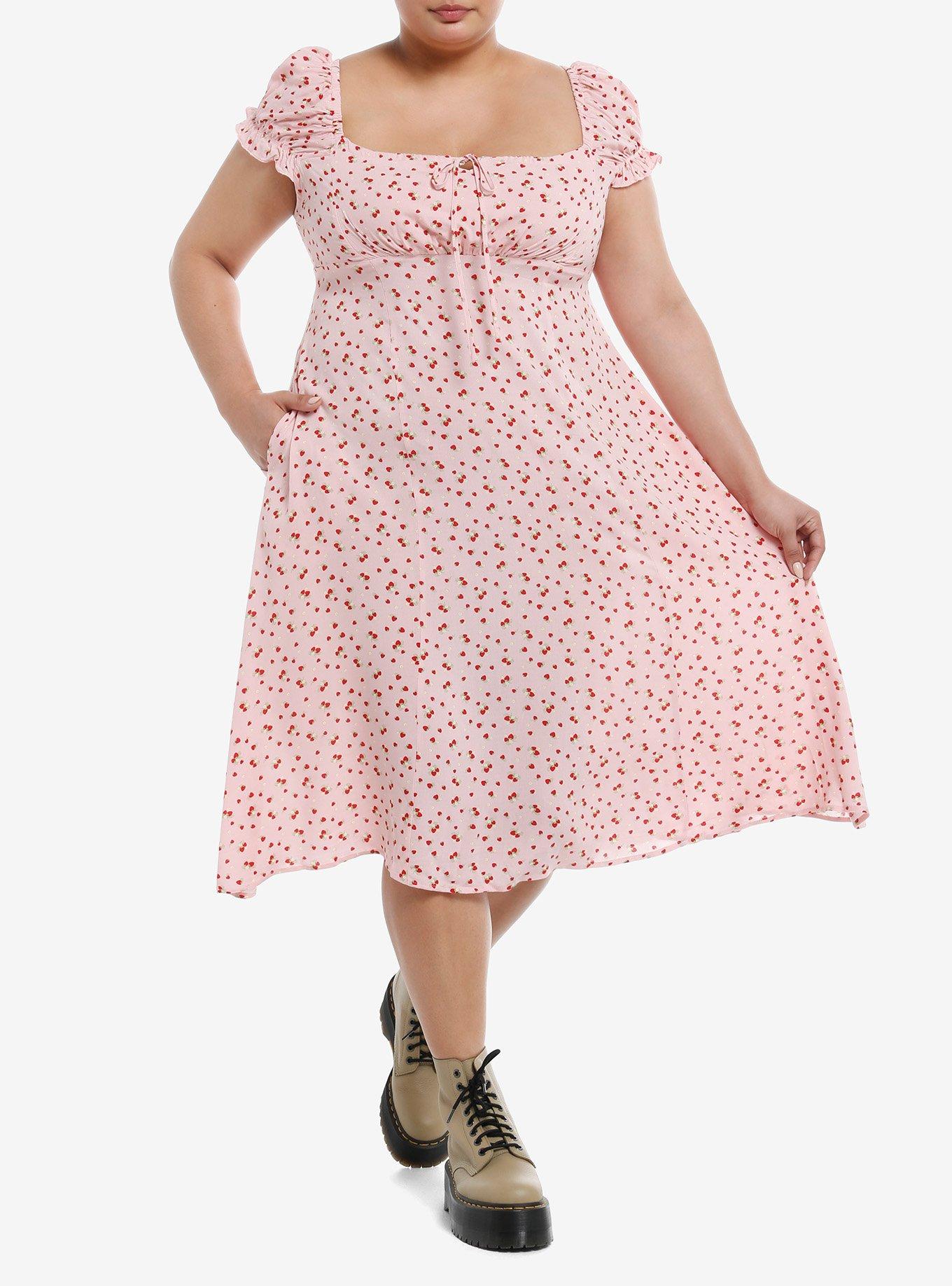 Sweet Society Strawberry Empire Midi Dress Plus Size, , hi-res