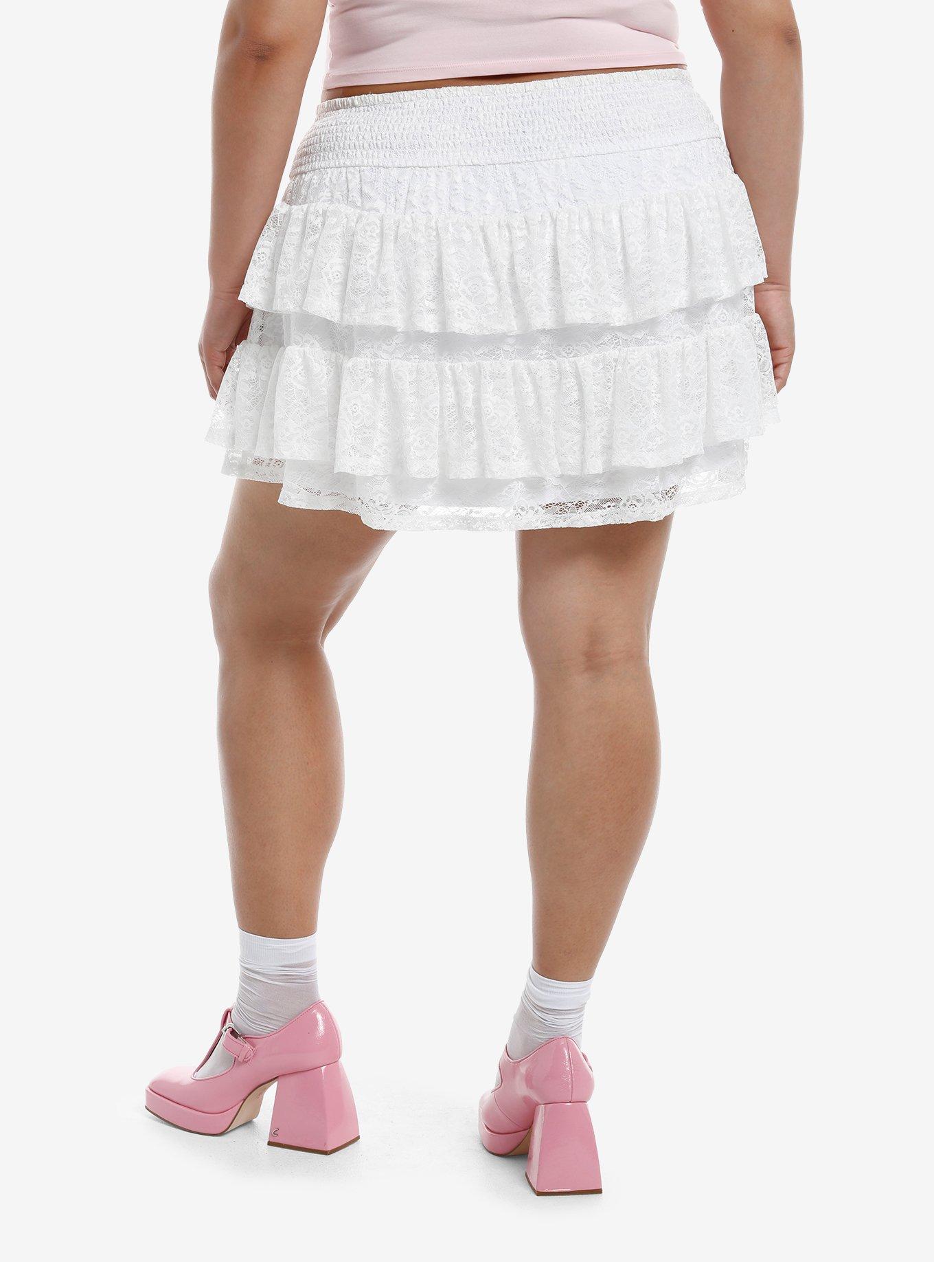 Sweet Society White Lace Ruffle Skort Plus Size, , hi-res