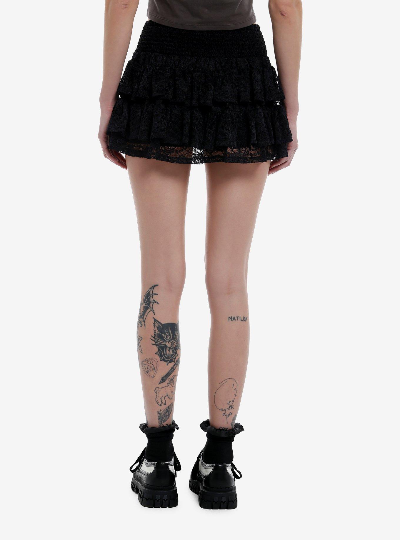 Social Collision Black Lace Ruffle Skort, , hi-res