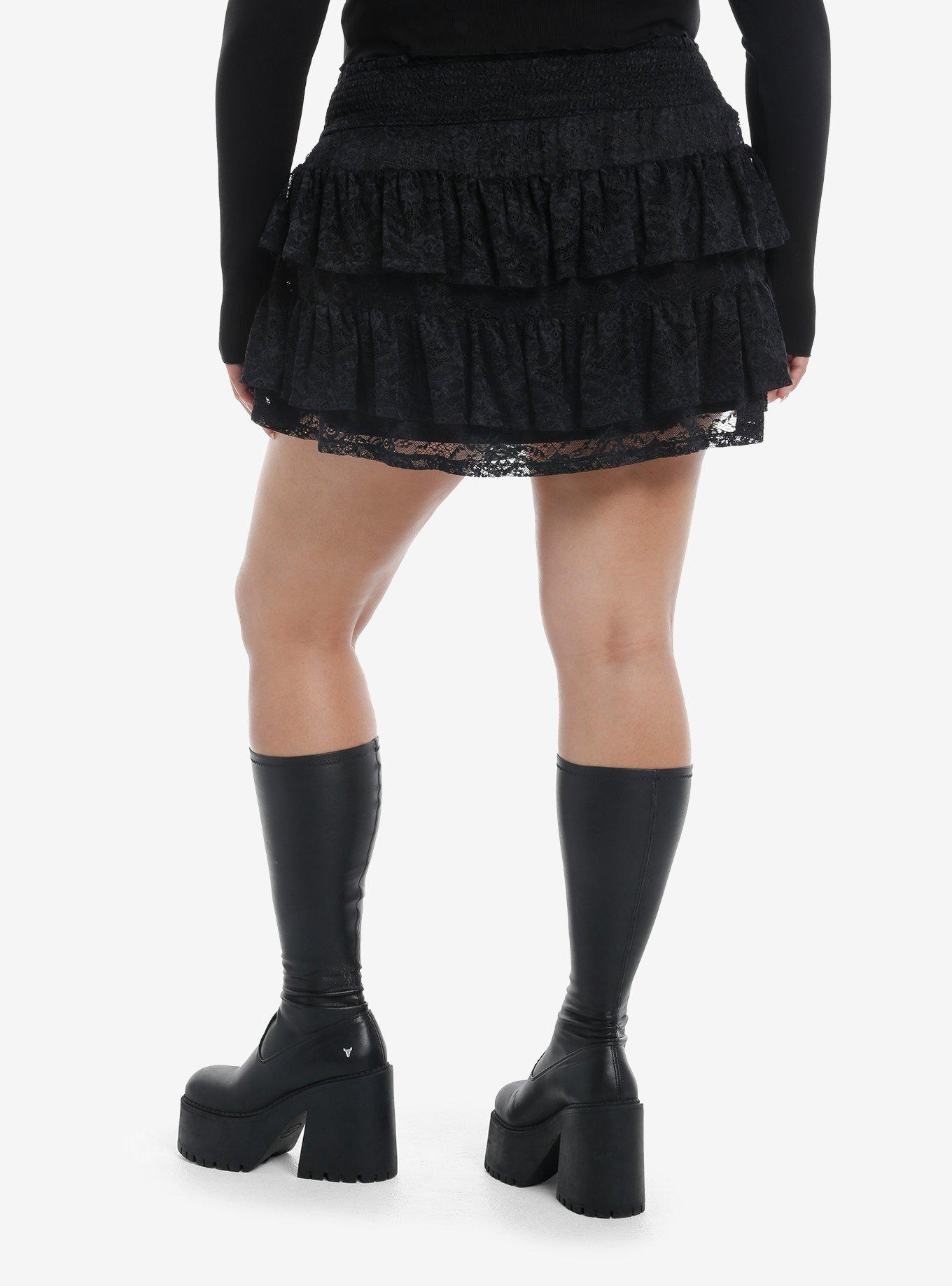 Social Collision Black Lace Ruffle Skort Plus Size, , hi-res