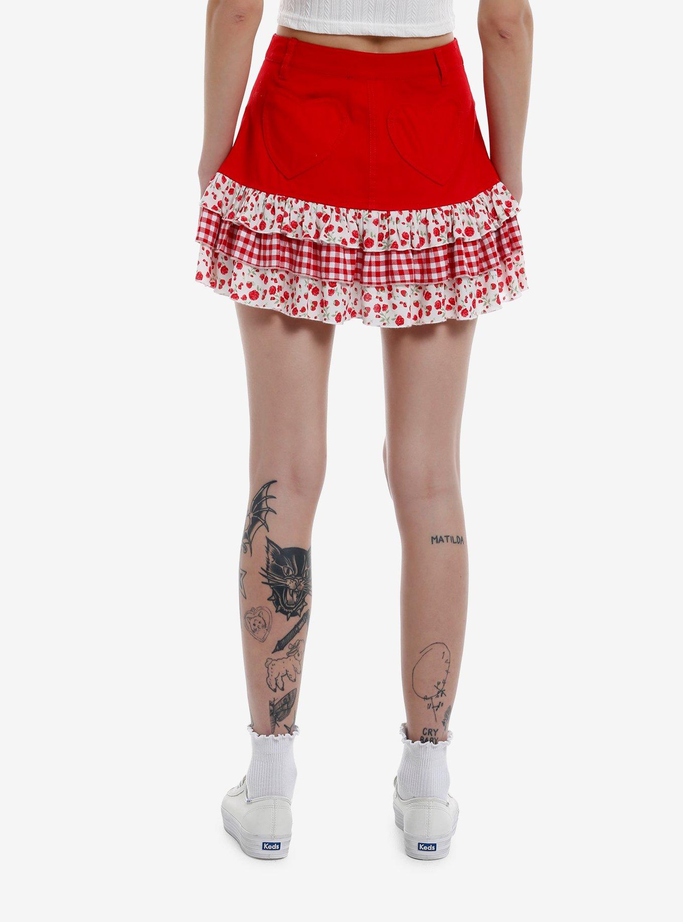 Sweet Society Strawberry Gingham Ruffle Tiered Skirt, , hi-res