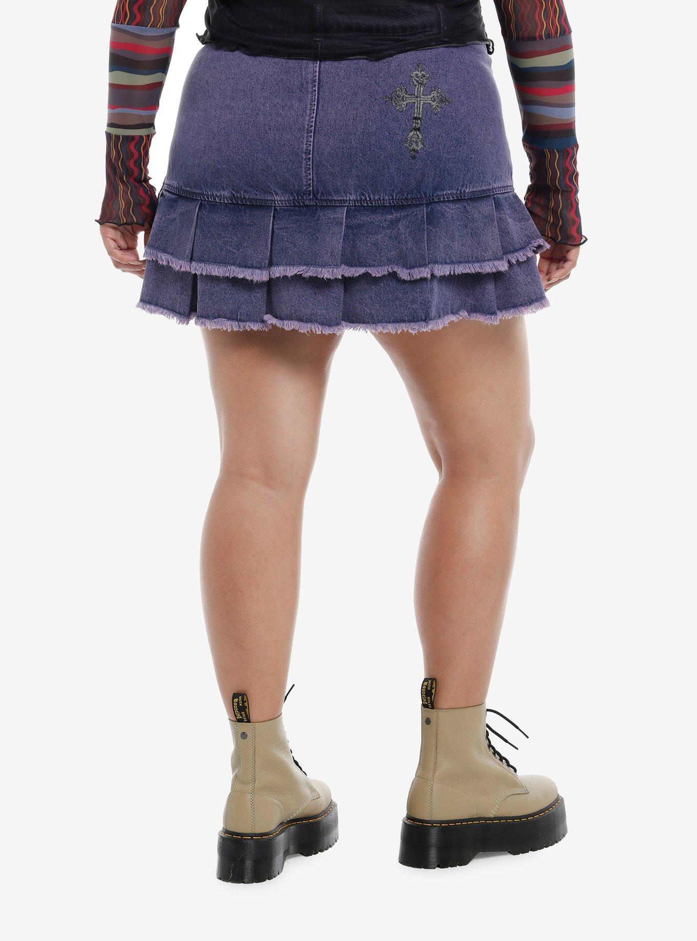 Social Collision Purple Acid Wash Tiered Skirt Plus Size, , hi-res