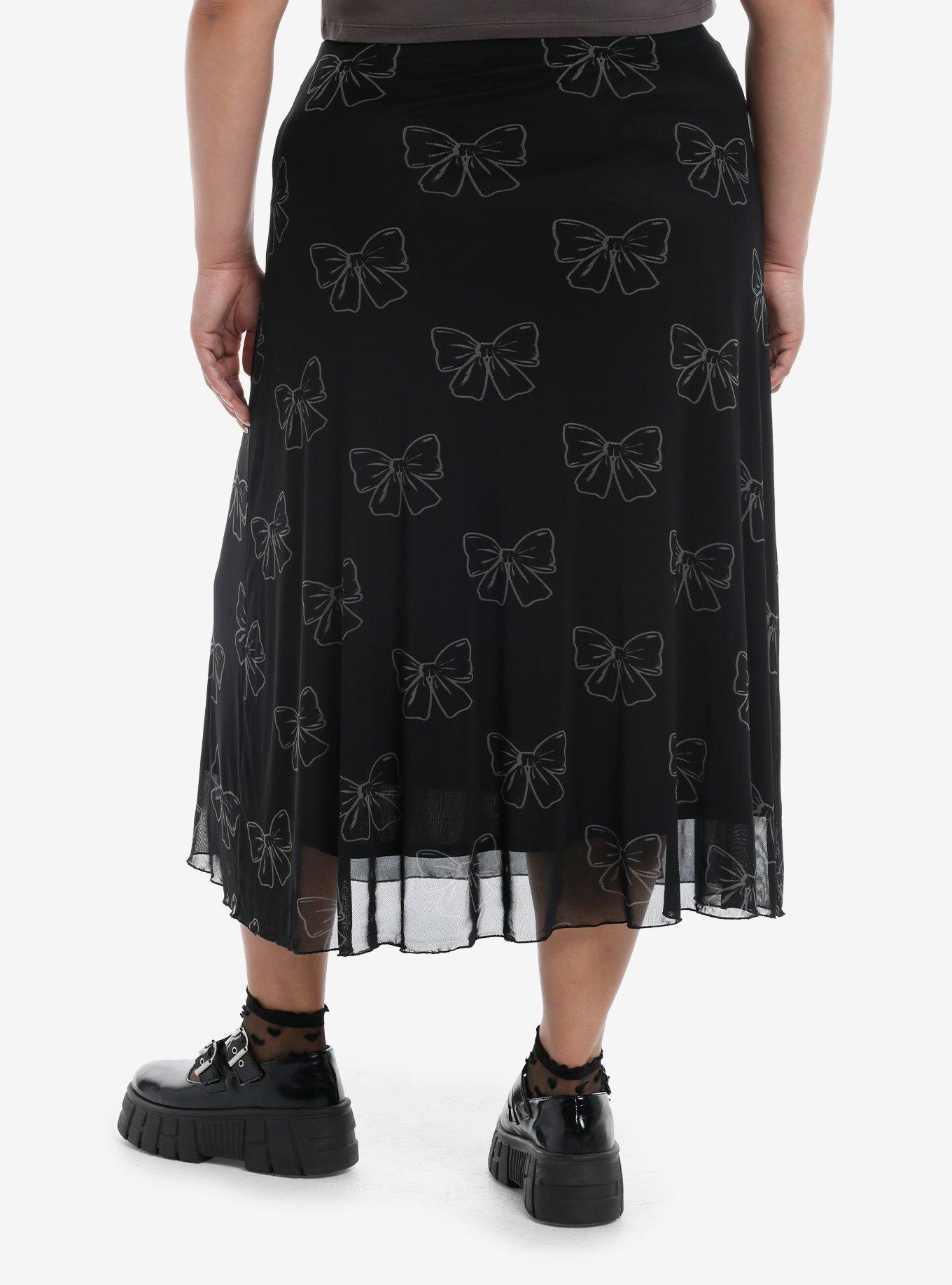 Cosmic Aura Black & Grey Bows Mesh Midi Skirt Plus