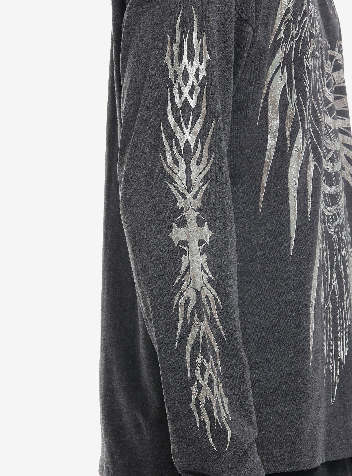 Social Collision Winged Skeleton & Cross Long-Sleeve T-Shirt, GREY, alternate