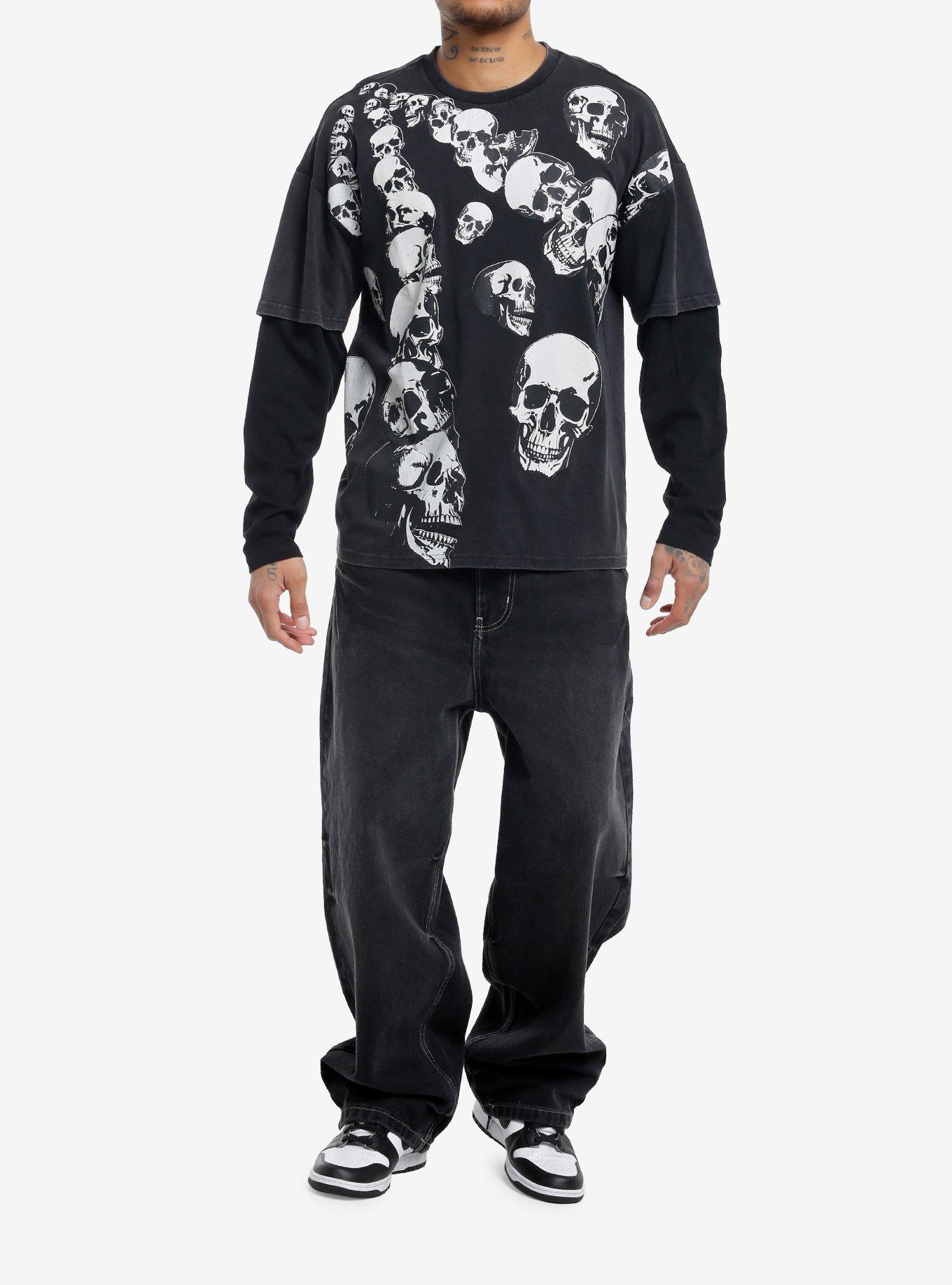 Falling Skulls Oversized Twofer Long-Sleeve T-Shirt, , hi-res