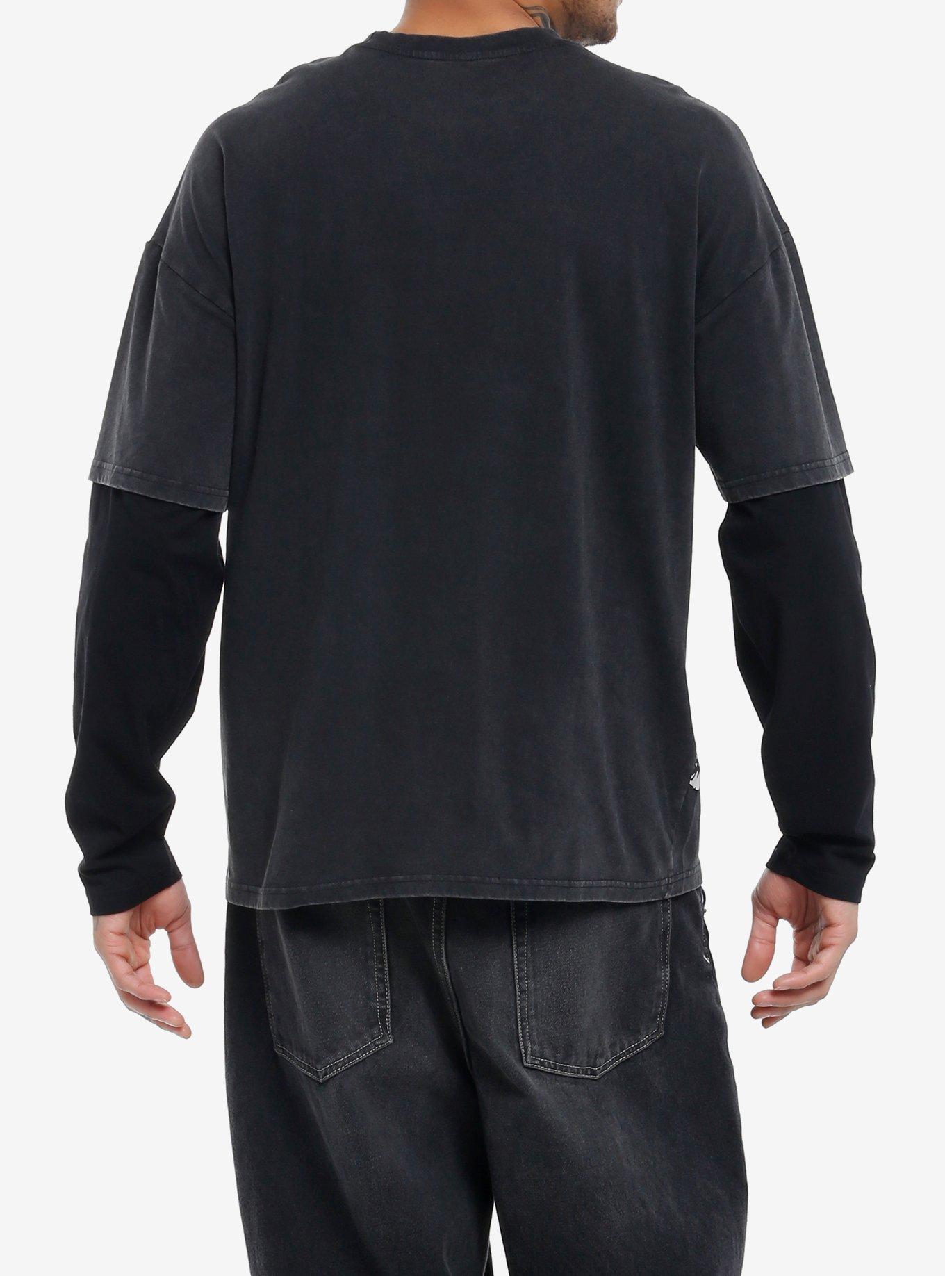 Falling Skulls Oversized Twofer Long-Sleeve T-Shirt, GREY, alternate