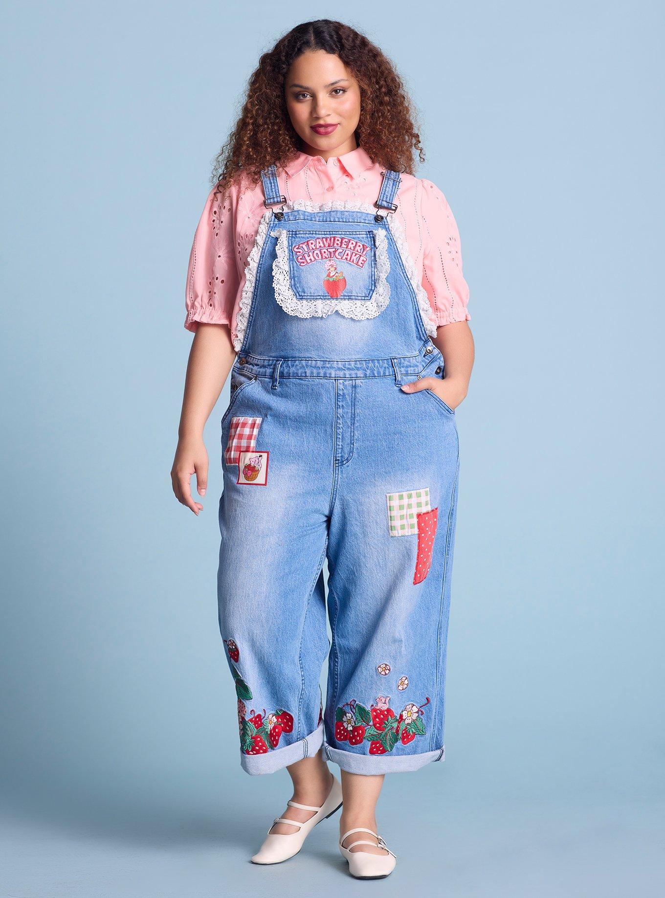 Strawberry Shortcake Embroidered Women's Plus Size Overalls — BoxLunch Exclusive, , hi-res