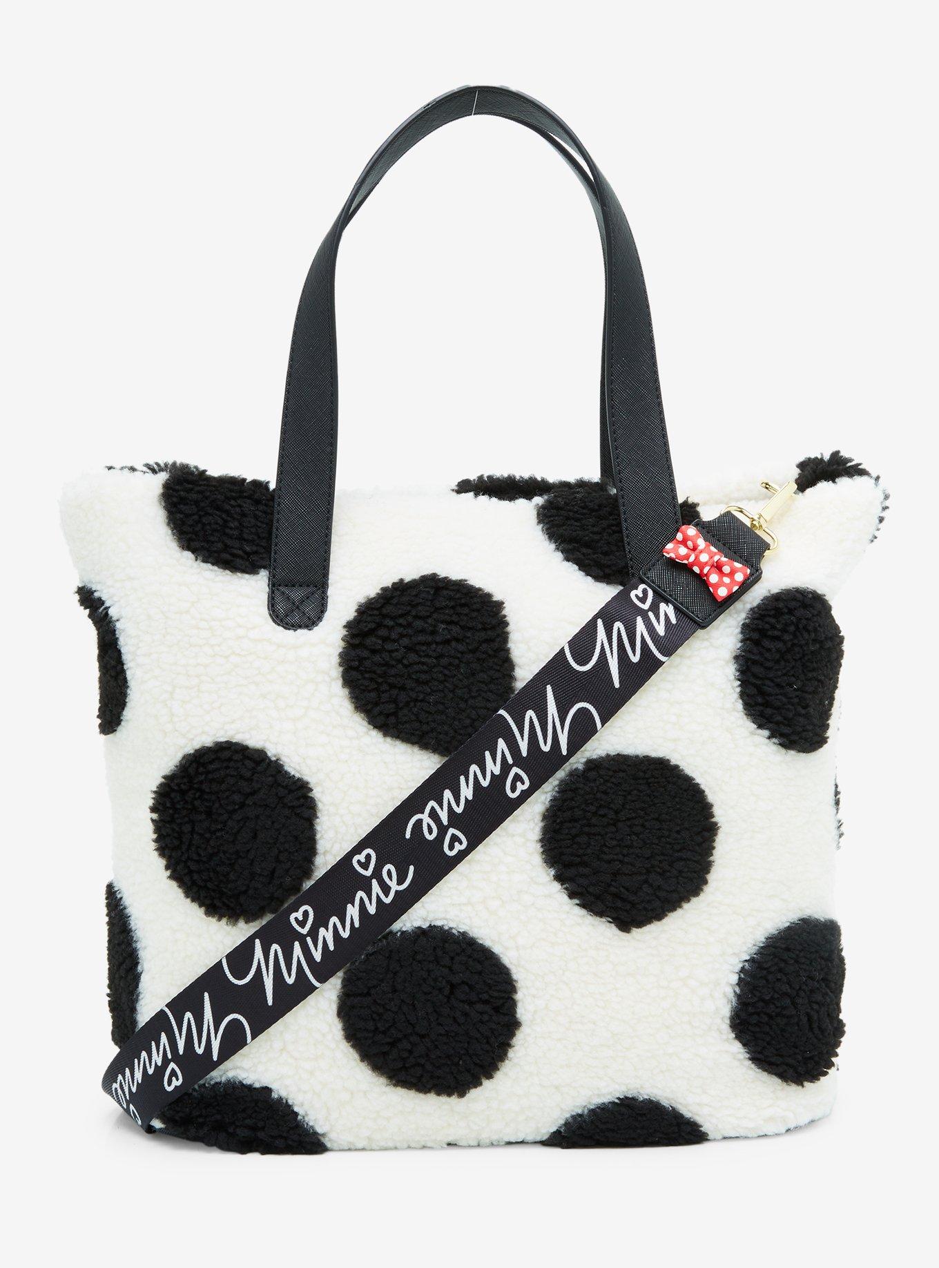 Loungefly Disney Minnie Mouse Black & White Polka Dot Sherpa Tote Bag, , alternate