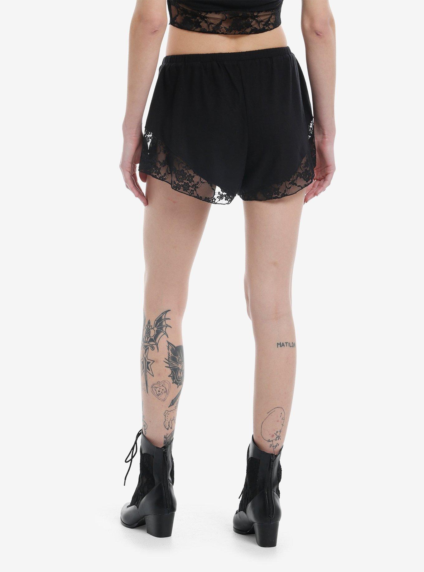 Thorn & Fable Black Lace Girls Lounge Shorts, BLACK, alternate