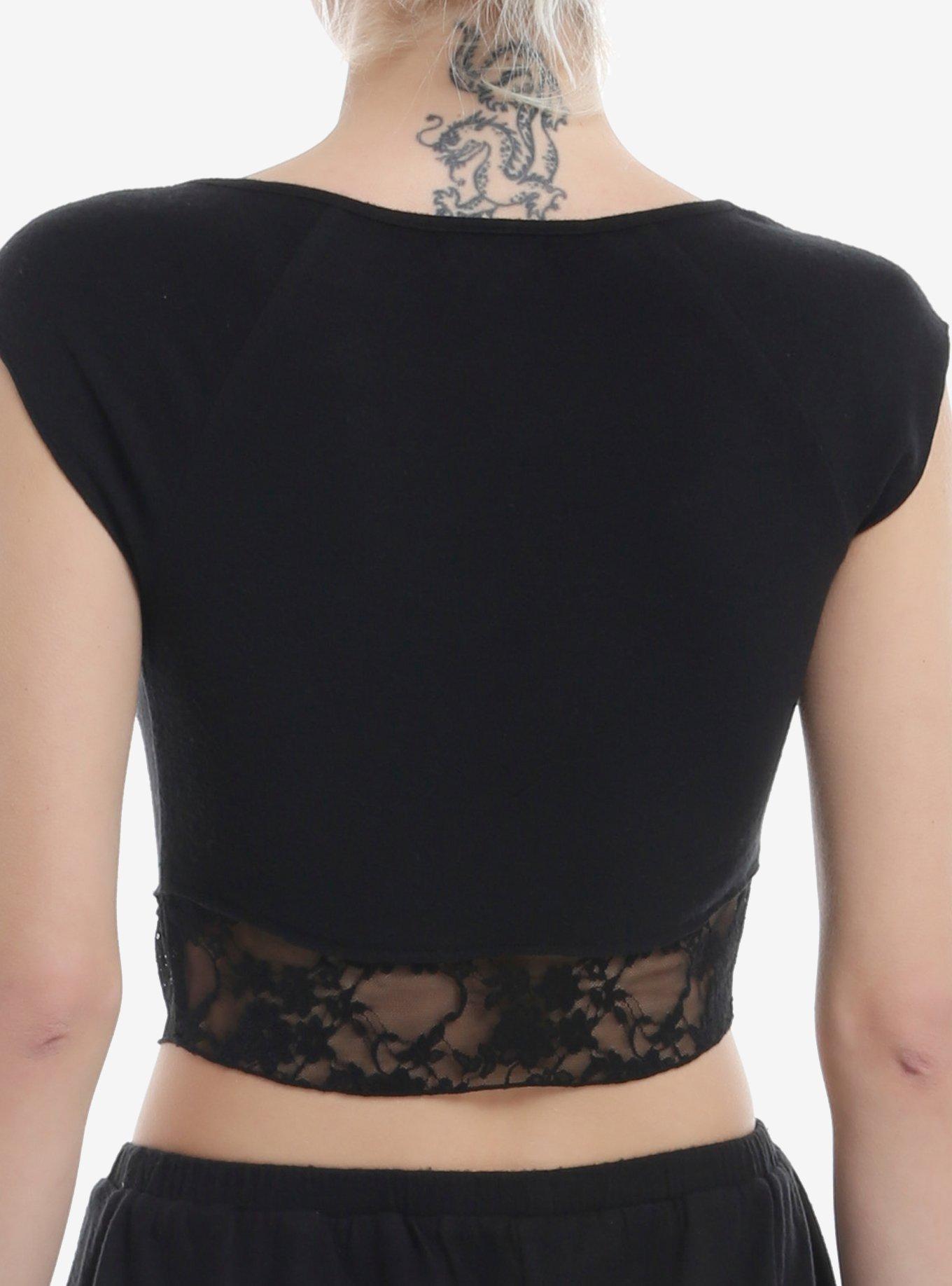 Thorn & Fable Black Lace Tie-Front Girls Top, BLACK, alternate