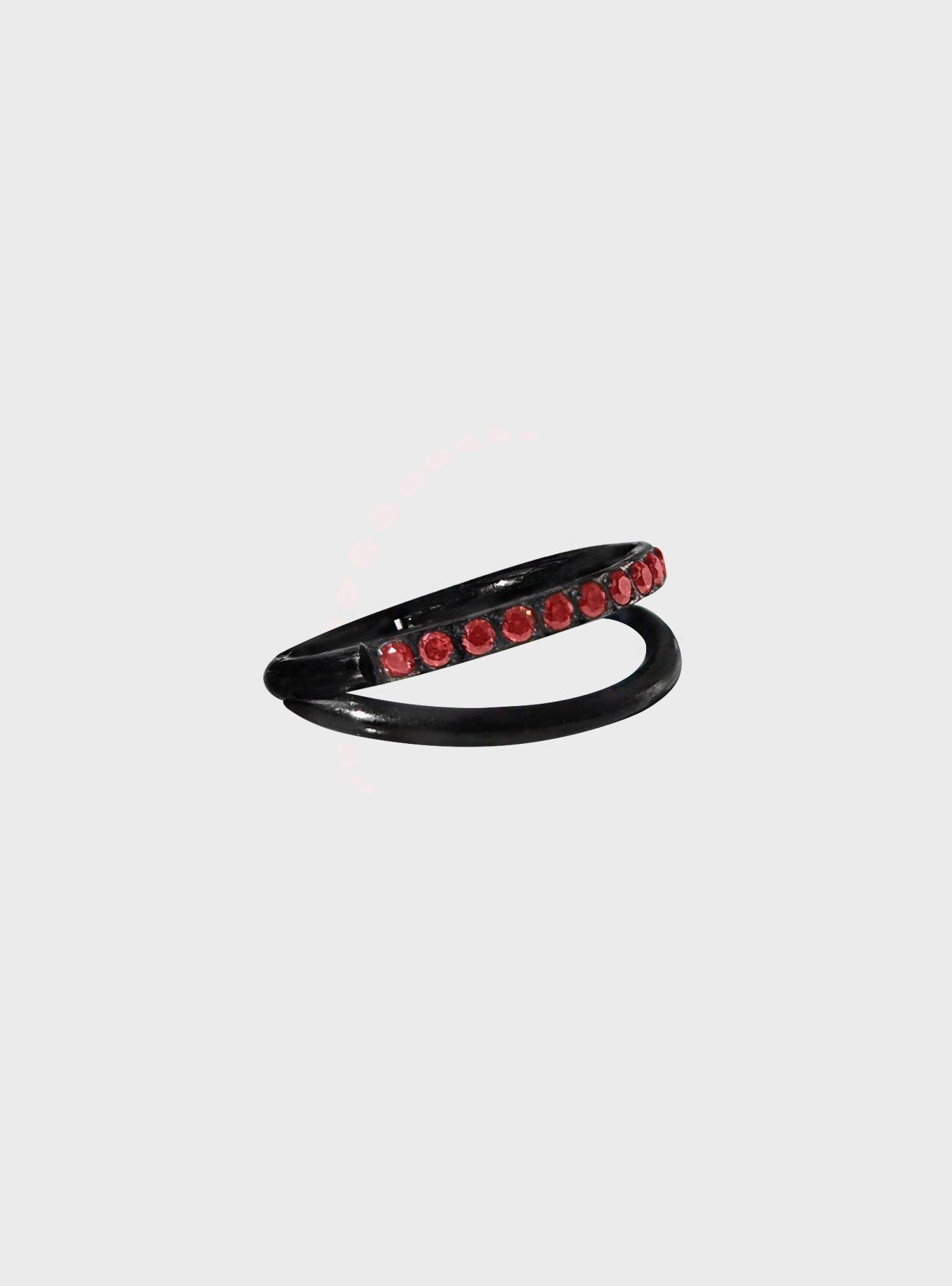 Steel Black Red CZ Gem Double Hoop Hinged Clicker, , hi-res