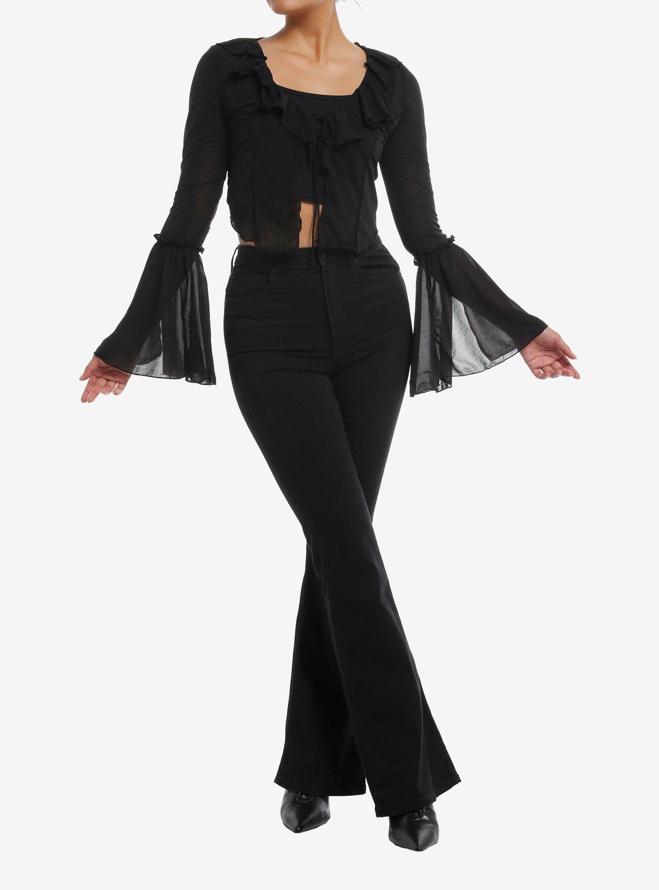 Cosmic Aura Black Ruffle Girls Bell Sleeve Shrug, , hi-res