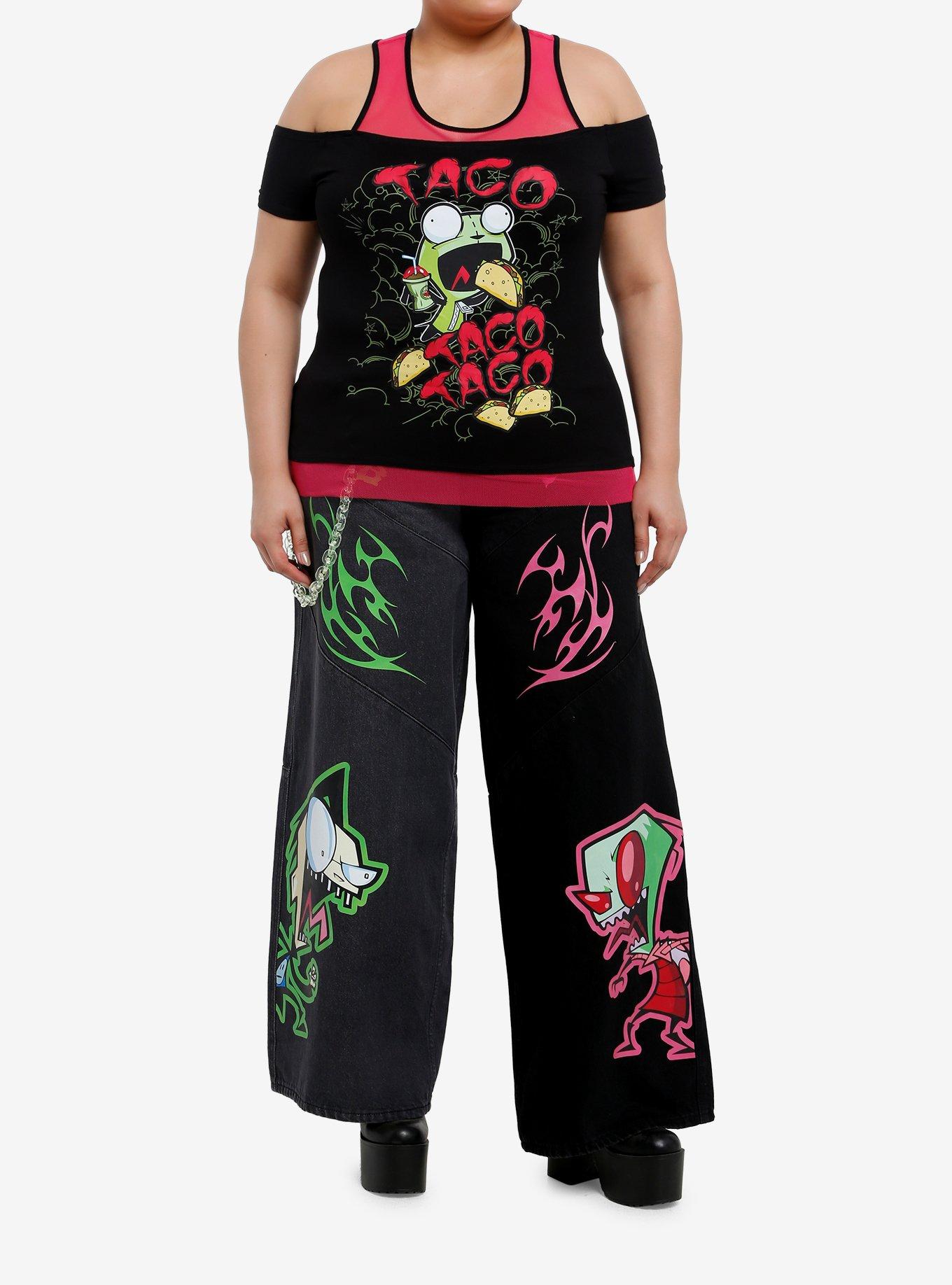 Invader Zim GIR Tacos Cold Shoulder Girls Twofer Top Plus Size, , hi-res