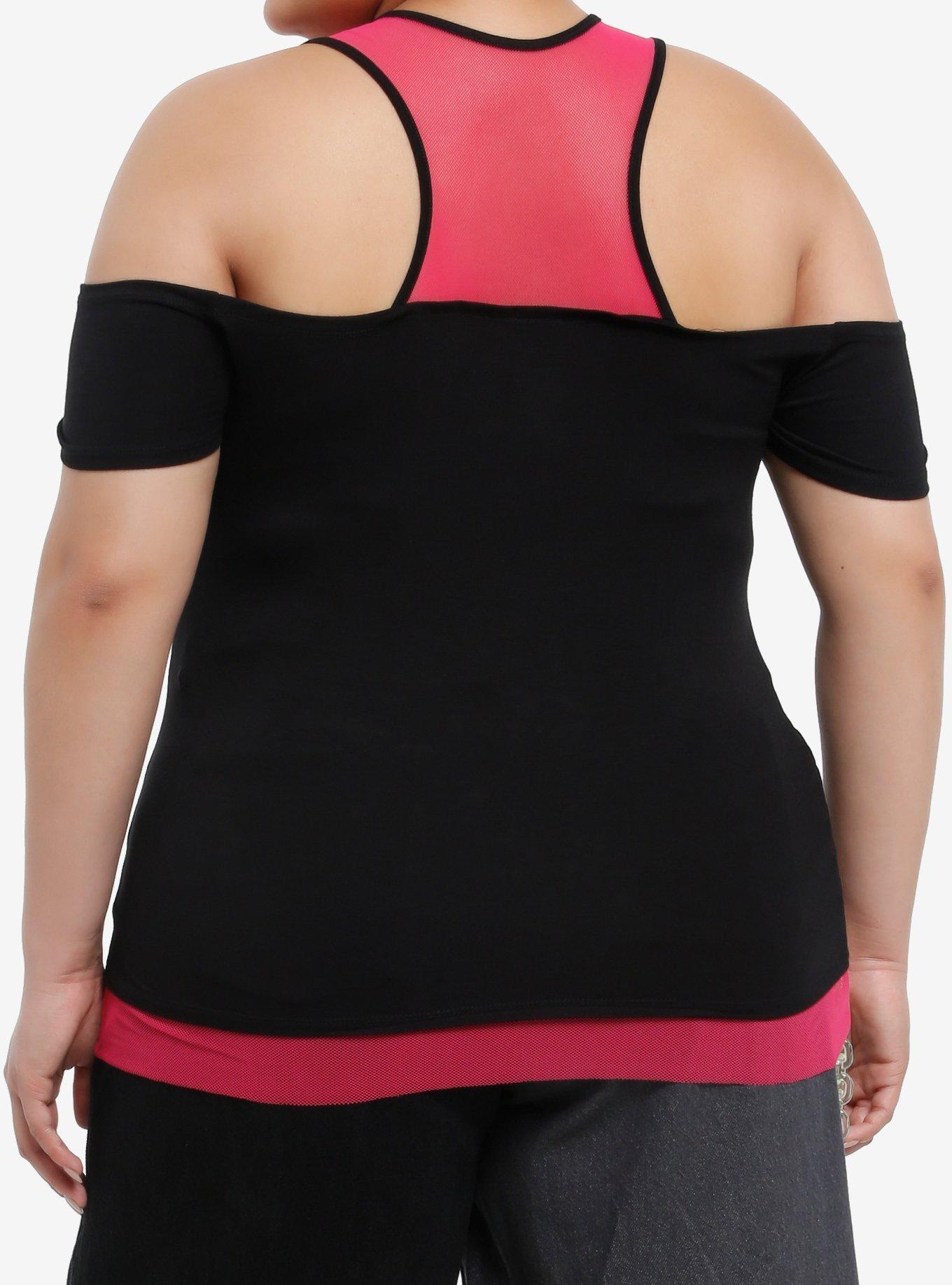 Invader Zim GIR Tacos Cold Shoulder Girls Twofer Top Plus Size, NEON PINK, alternate