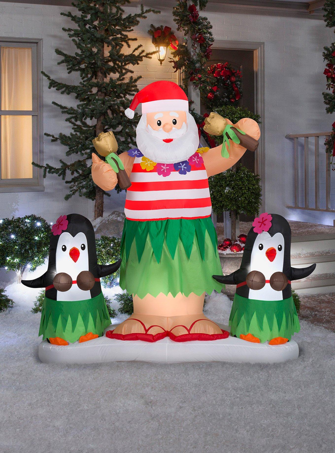 Tropical Santa and Penguins Animated Airblown, , hi-res