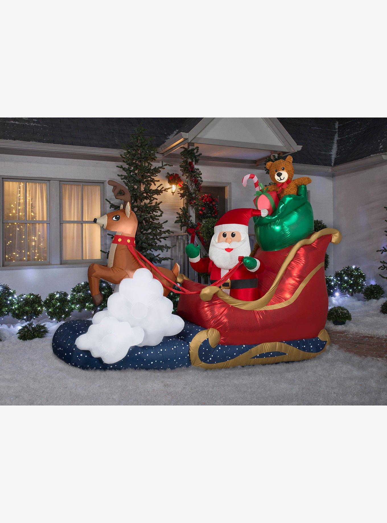 Santa in Sleigh Animated Airblown, , hi-res