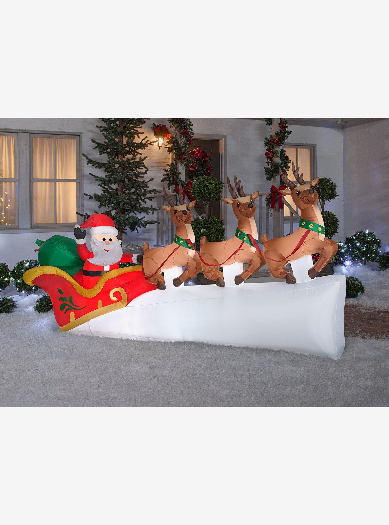 Santa's Sleigh with Flying Reindeer Airblown, , hi-res