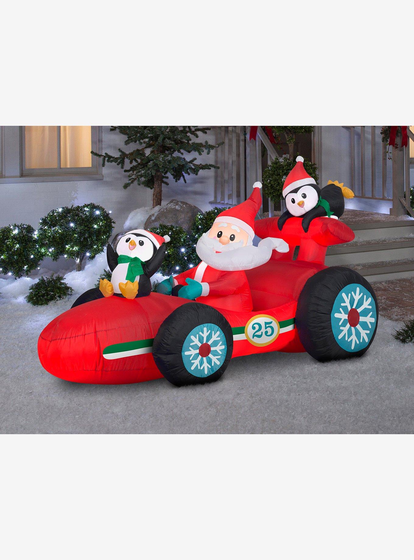 Santa in Racecar with Penguins Airblown, , hi-res